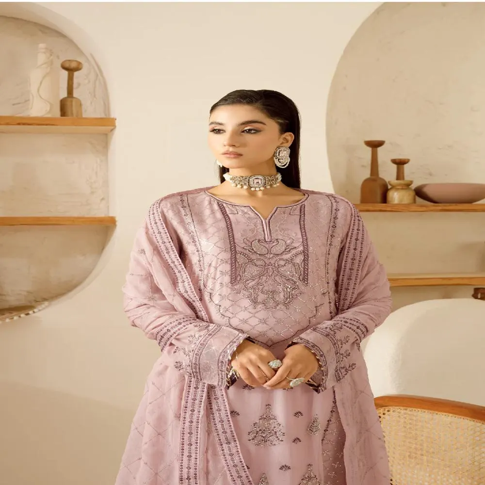 Pakistani Indian Chiffon Dress 3 Piece  Suit Embroidered Wedding Guest Outfit | Partywear Designer - image 3