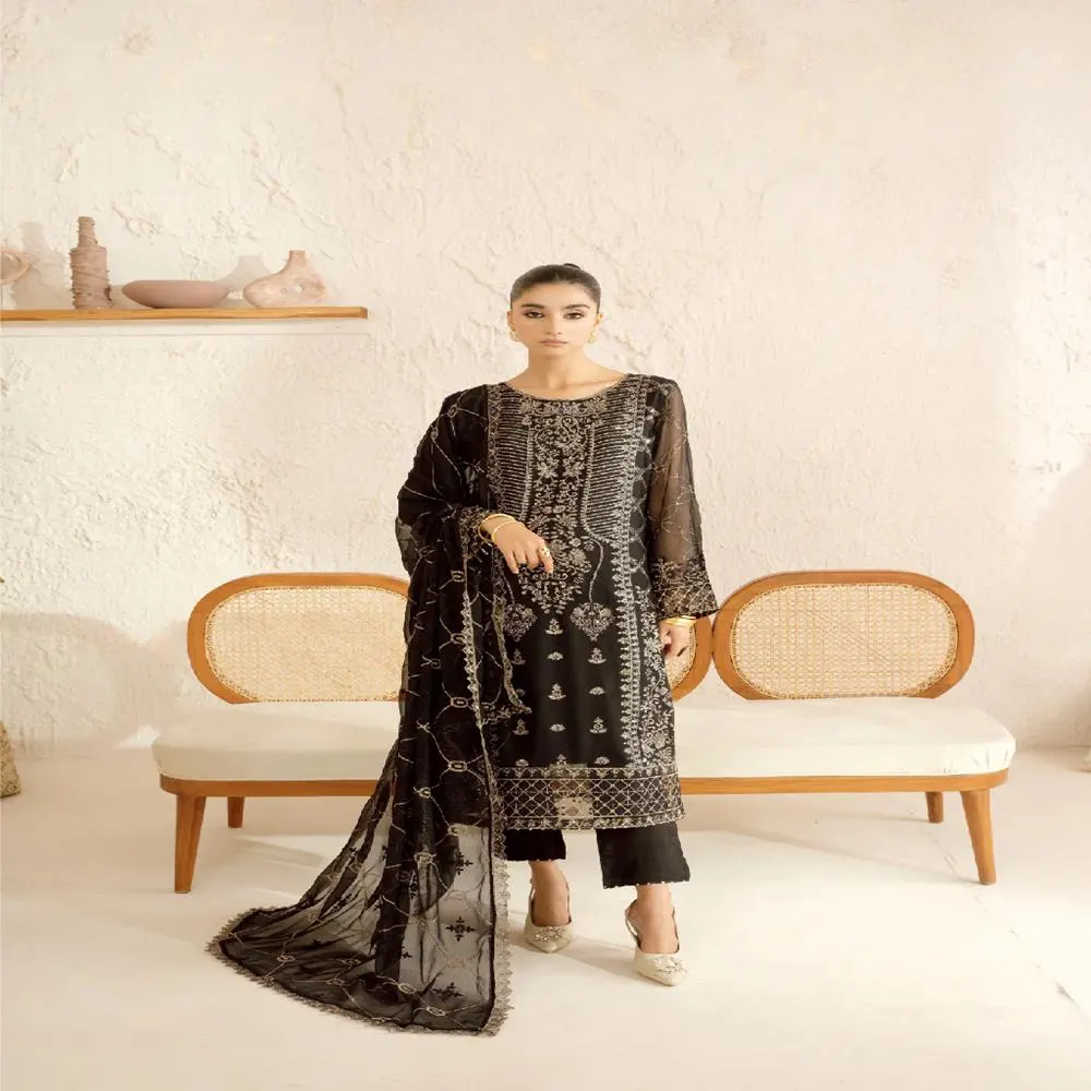 3 Piece Chiffon Stitched Pakistani Style Shalwar Qameez By AF FASHION