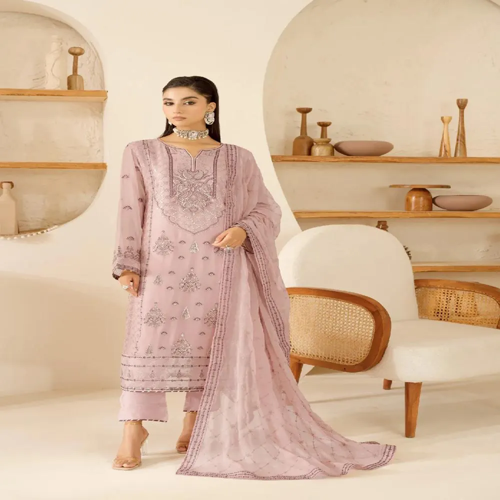 Pakistani Indian Chiffon Dress 3 Piece  Suit Embroidered Wedding Guest Outfit | Partywear Designer