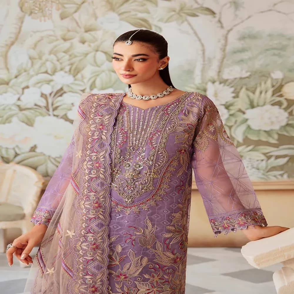 Pakistani And Indian organza net embroidered salwar kameez wedding dress - image 4