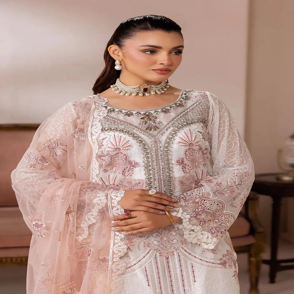 Emboridered  Chiffon 3 Piece Suits Kurta Kurti – Wedding Gift Dress - image 4