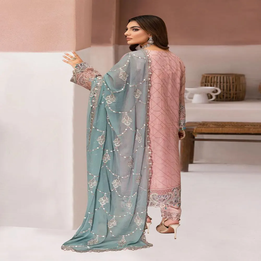 Embroidered Organza Salwar Kameez | 3 Piece Pakistani Formal Suit - image 4