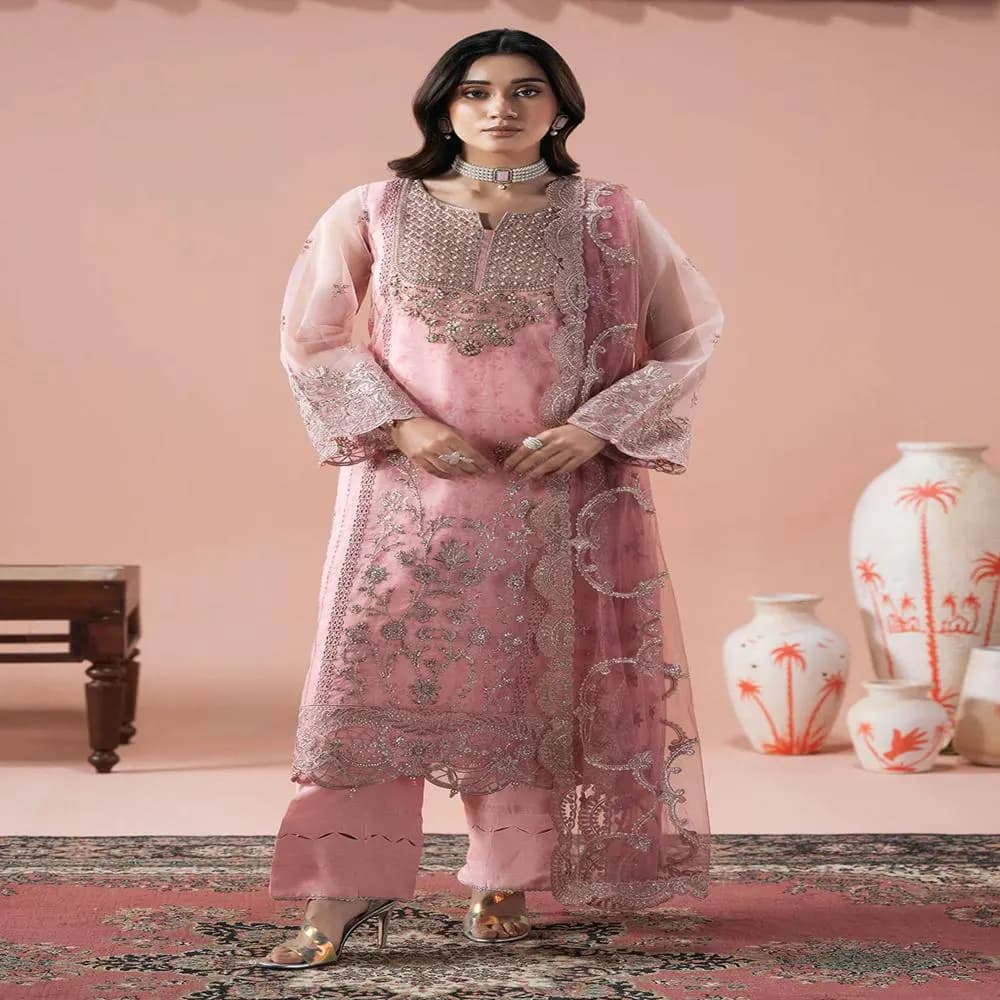 Embroidered Organza Salwar Kameez | 3 Piece Pakistani Formal Suit shadi