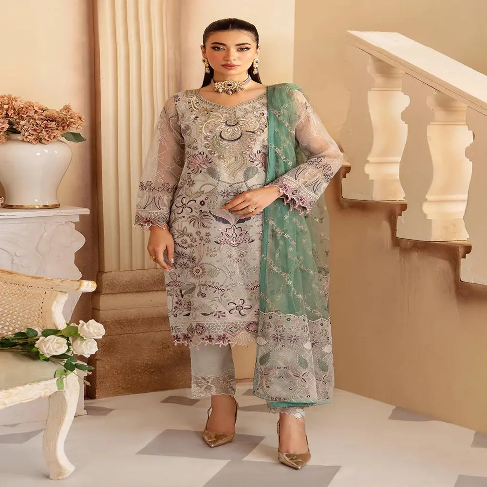 Organza Salwar Kameez: Pakistani Embroidered Wedding Suit Gifts