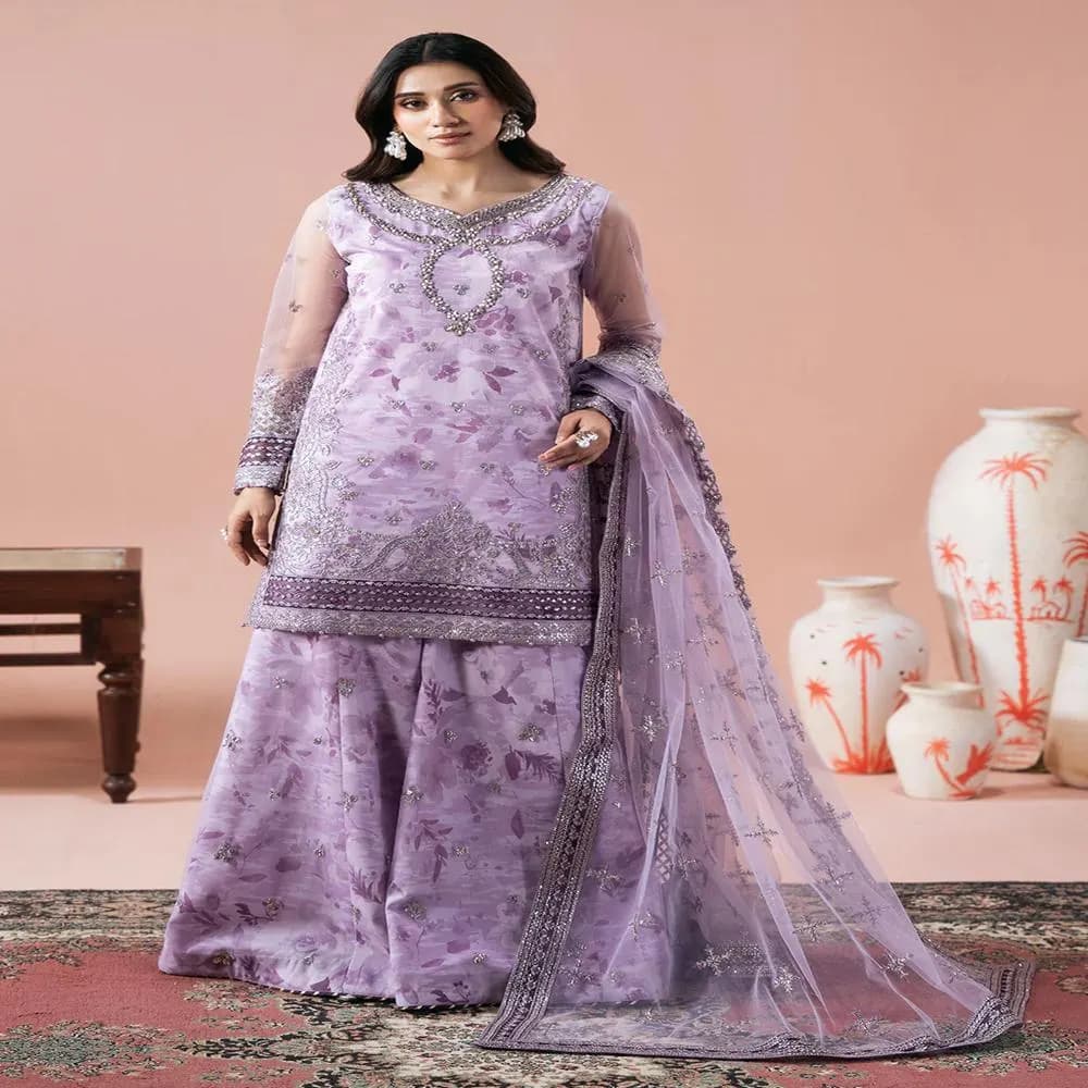 Embroidered Organza Party Wear Salwar Kameez Pakistani Suit with Dupatta – Sharara Wedding Wear Dress - image 3