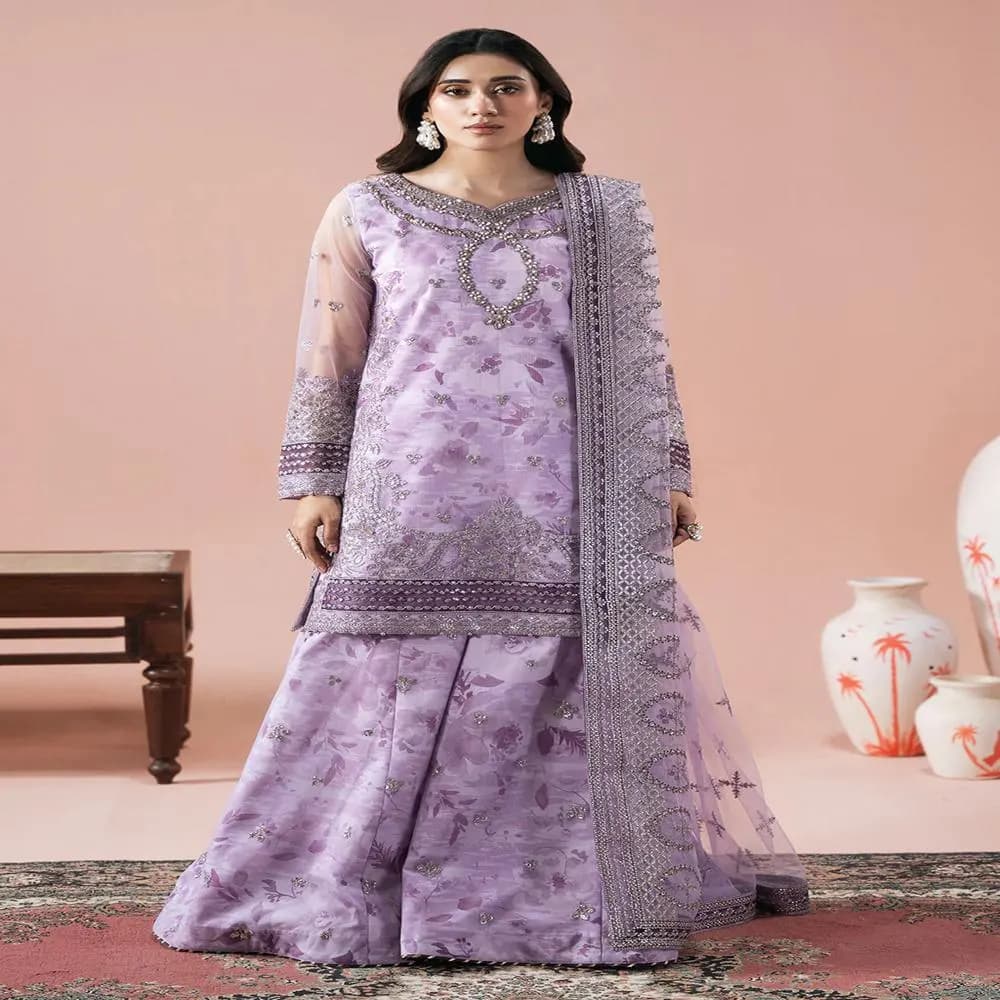 Embroidered Organza Party Wear Salwar Kameez Pakistani Suit with Dupatta – Sharara Wedding Wear Dress