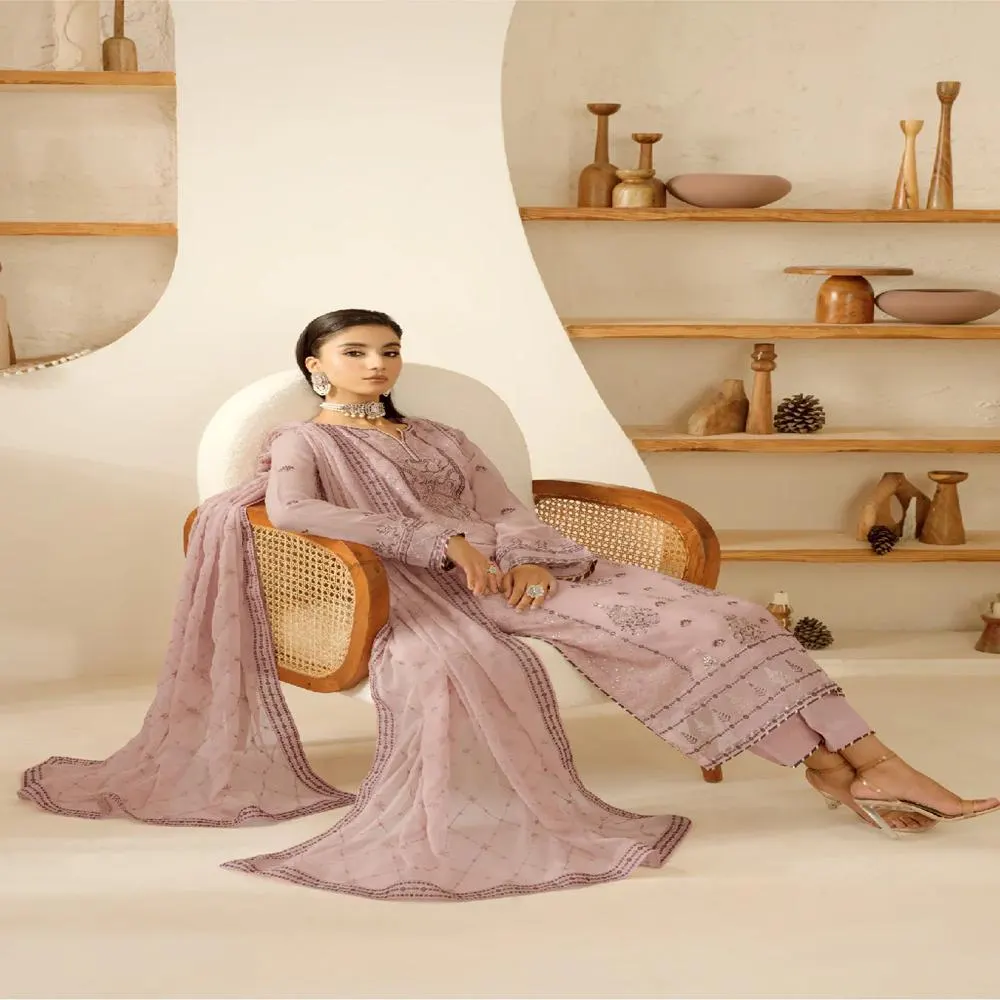 Pakistani Indian Chiffon Dress 3 Piece  Suit Embroidered Wedding Guest Outfit | Partywear Designer - image 4
