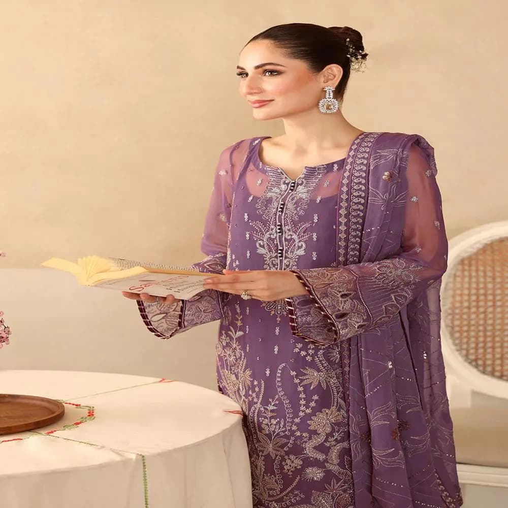 Pakistani Indian Chiffon Dress | 3 Piece  Suit | Embroidered Eid & Wedding Guest Outfit | Partywear Designer - image 5