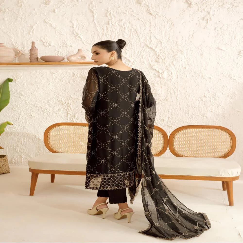 3 Piece Chiffon Stitched Pakistani Style Shalwar Qameez By AF FASHION - image 4