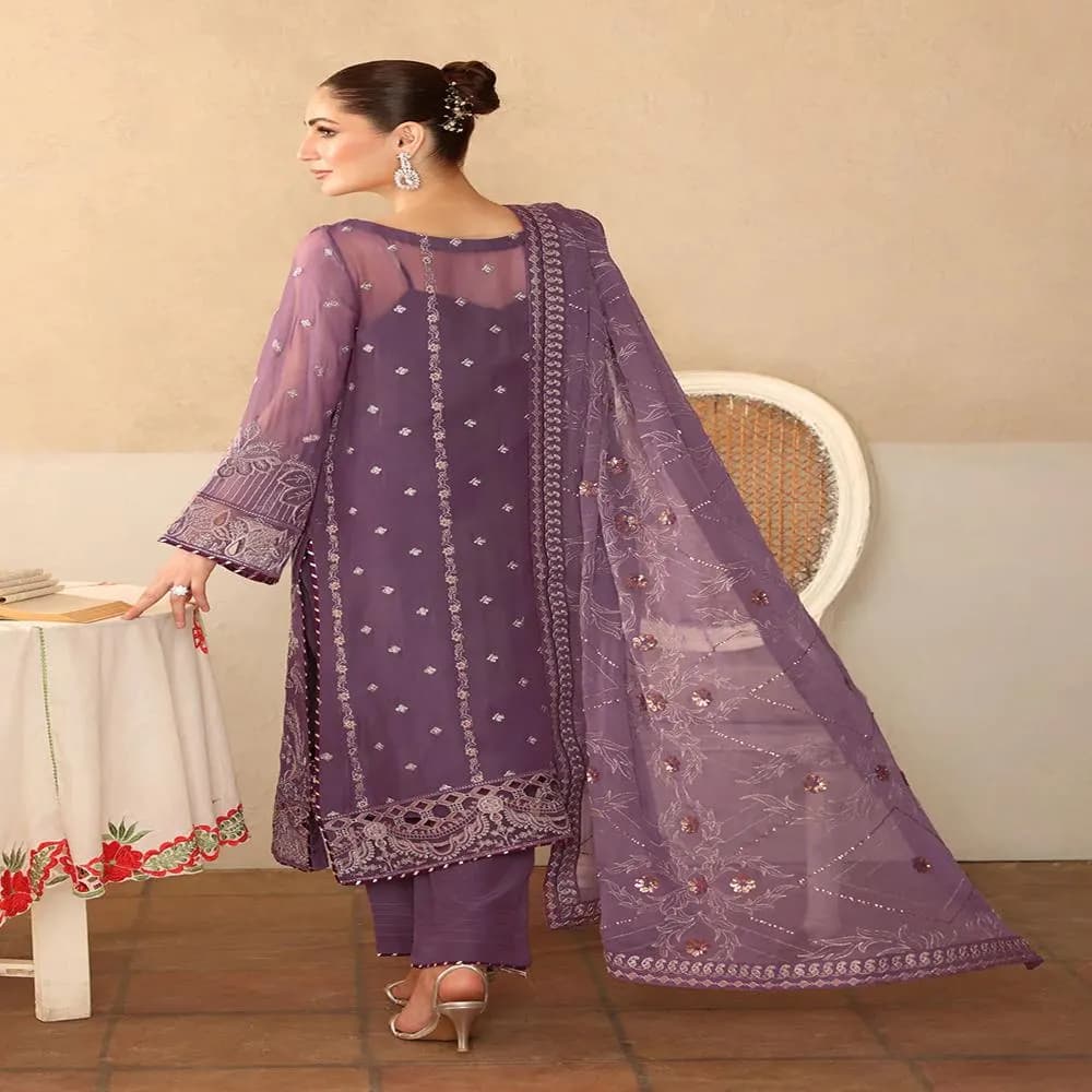 Pakistani Indian Chiffon Dress | 3 Piece  Suit | Embroidered Eid & Wedding Guest Outfit | Partywear Designer - image 3
