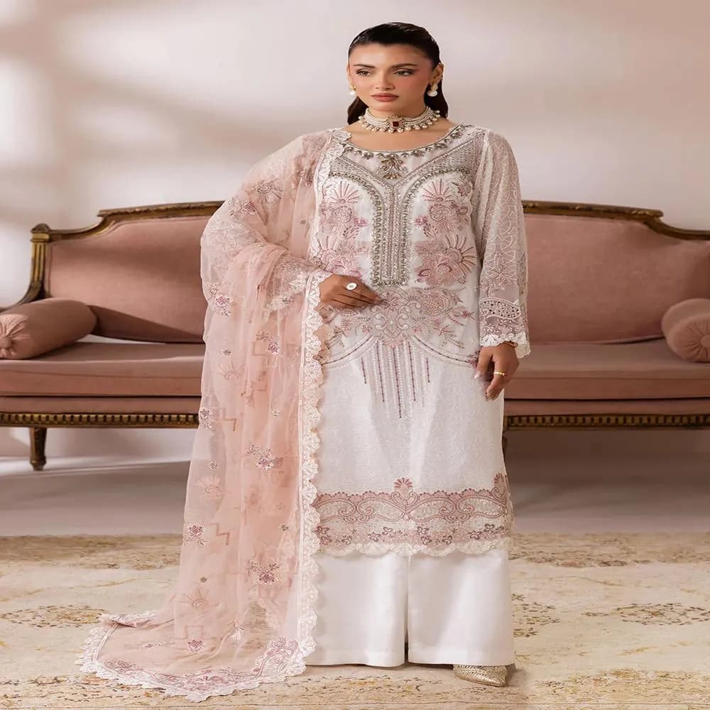 Emboridered  Chiffon 3 Piece Suits Kurta Kurti – Wedding Gift Dress - image 3
