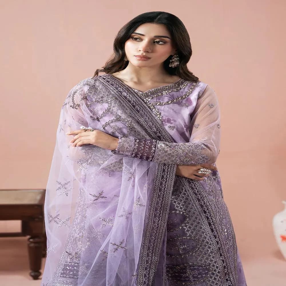 Embroidered Organza Party Wear Salwar Kameez Pakistani Suit with Dupatta – Sharara Wedding Wear Dress - image 5