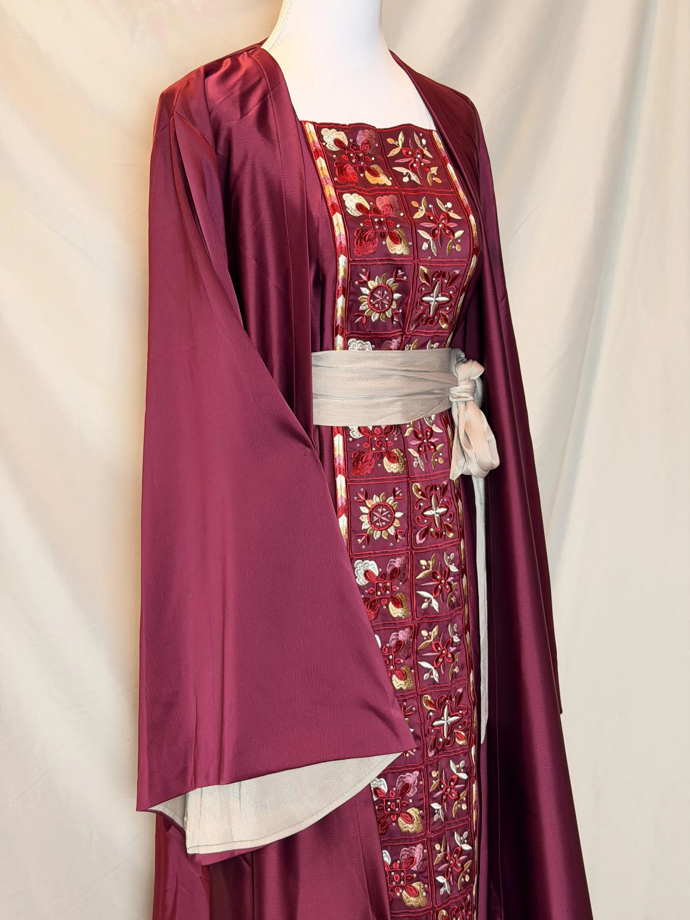 Maroon Satin 2 Piece Abaya