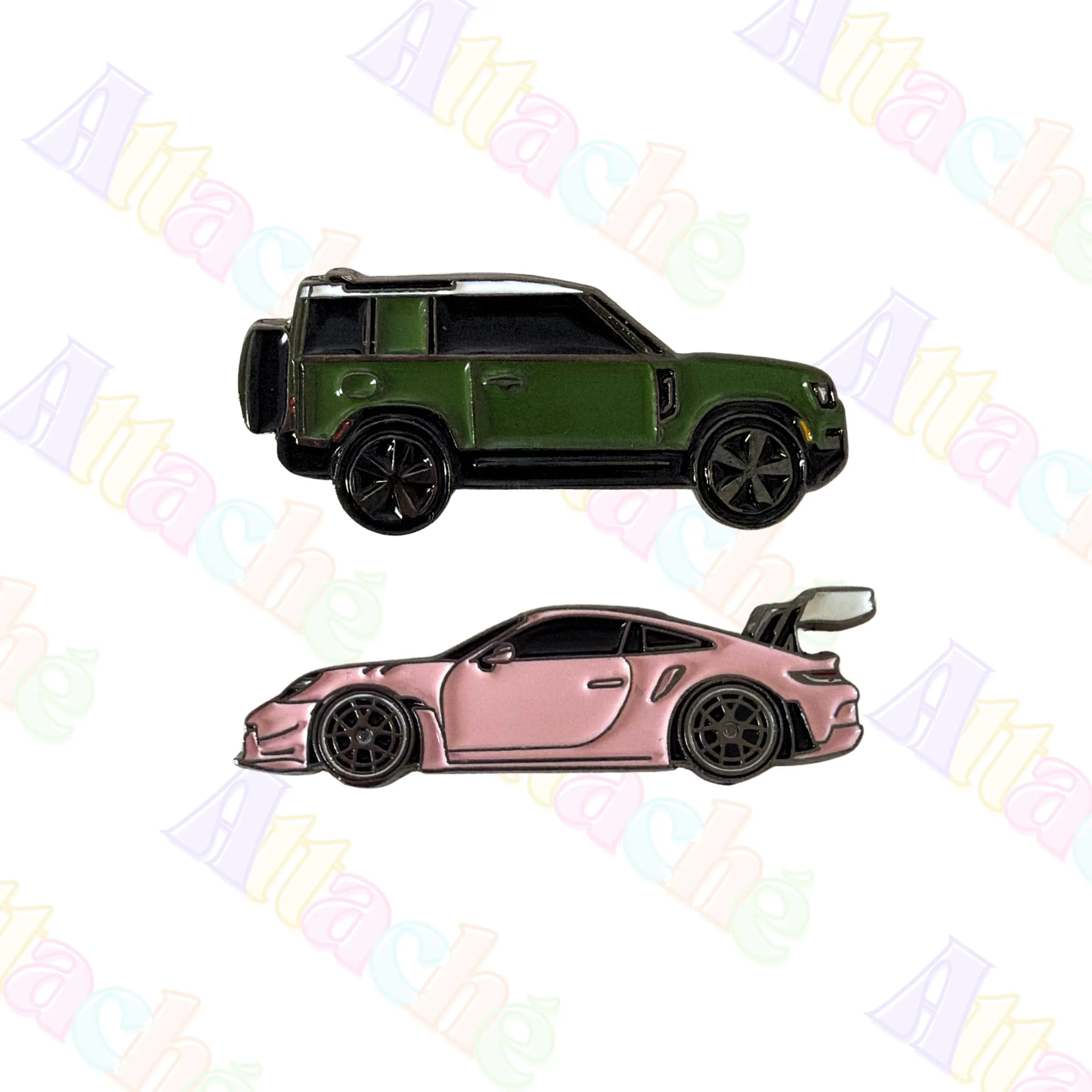 Car Enamel Metal Stickers – 3M Waterproof Automotive Stickers | Green 4x4 & Pink Sports Car | Phone Laptop Car Accessory