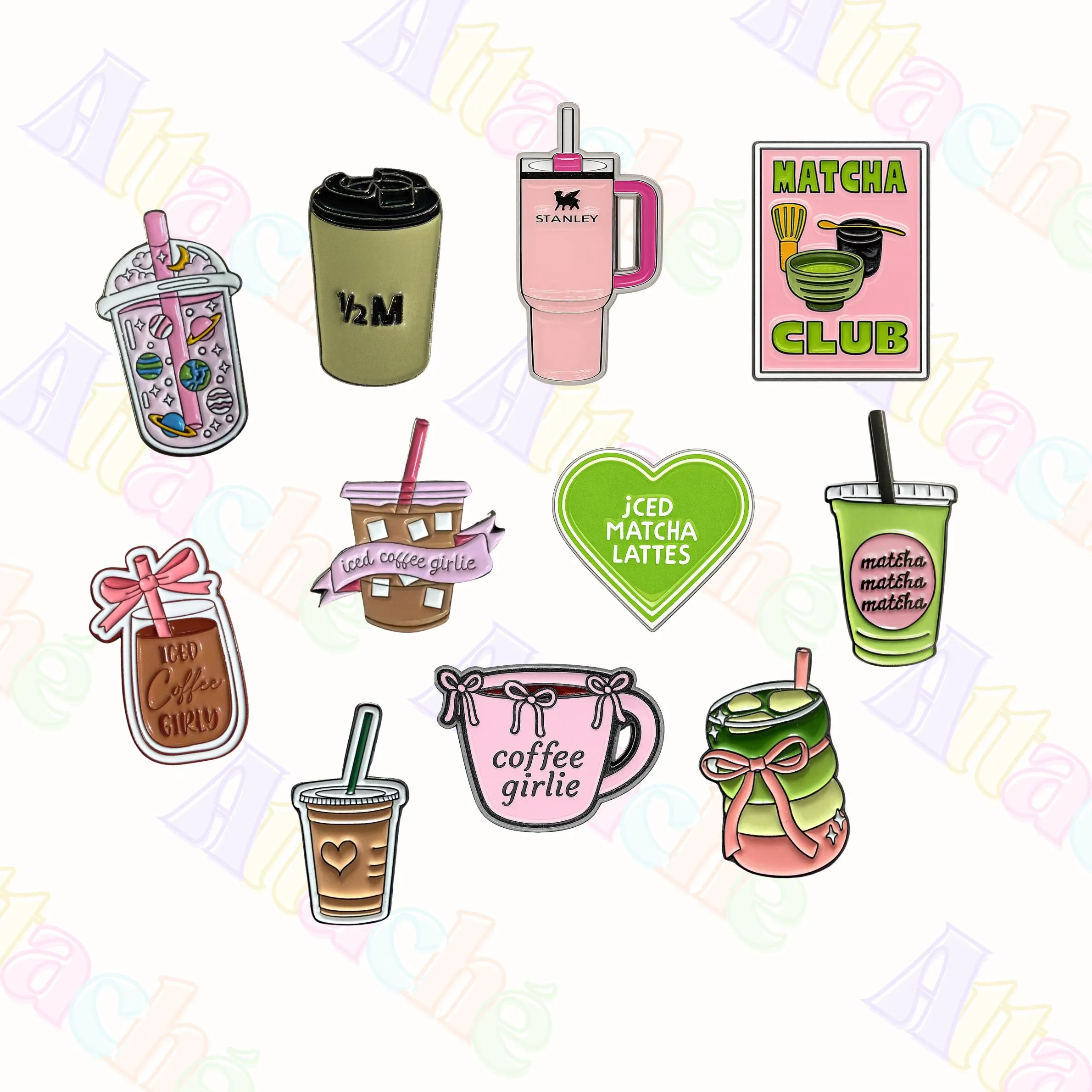 Matcha & Coffee Café 3M Metal Sticker - Waterproof Metal Enamel Laptop Phone Charm