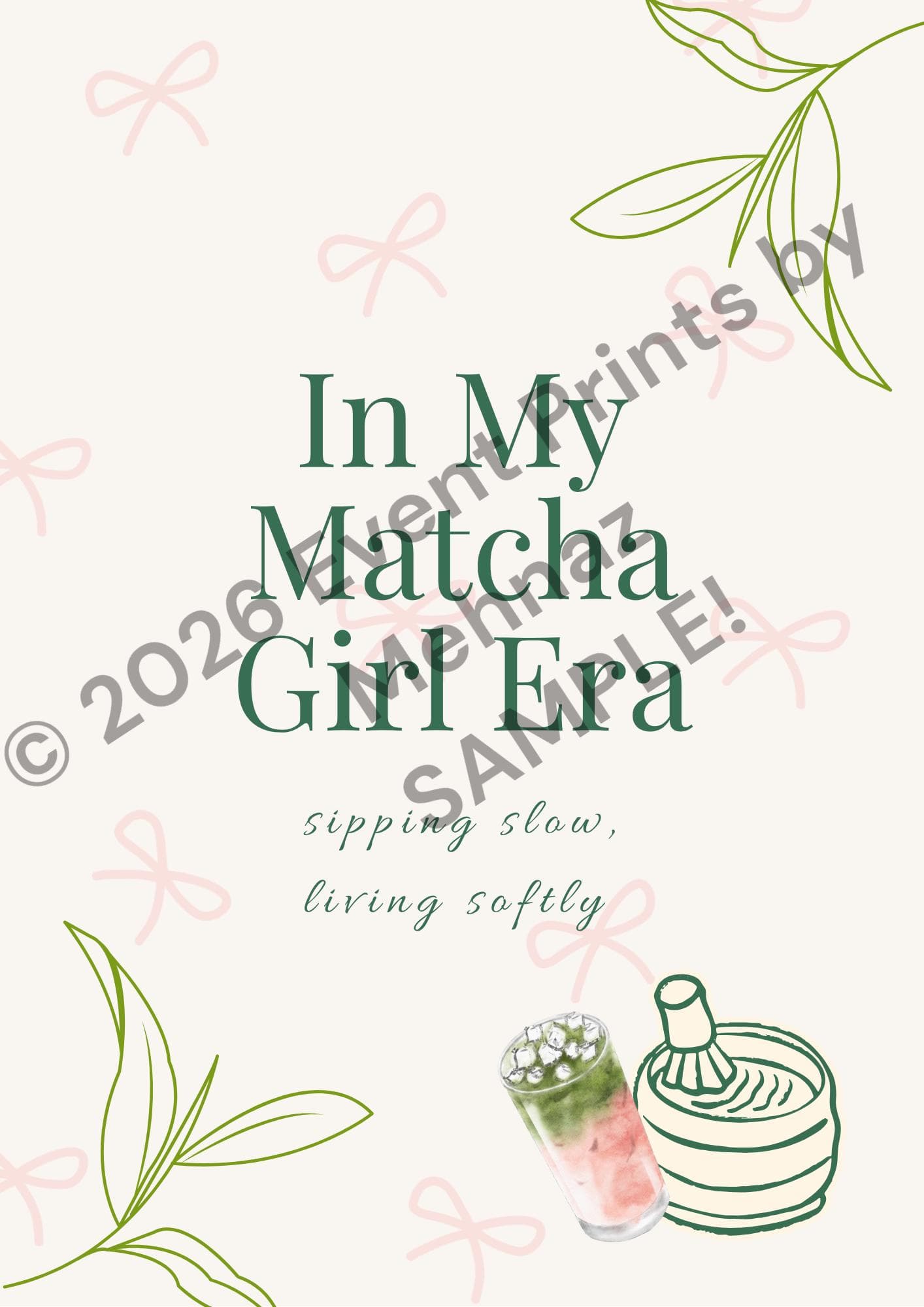 In my matcha girl era | Just a matcha girly | Matcha club | Matcha theme posters | Matcha and bows
