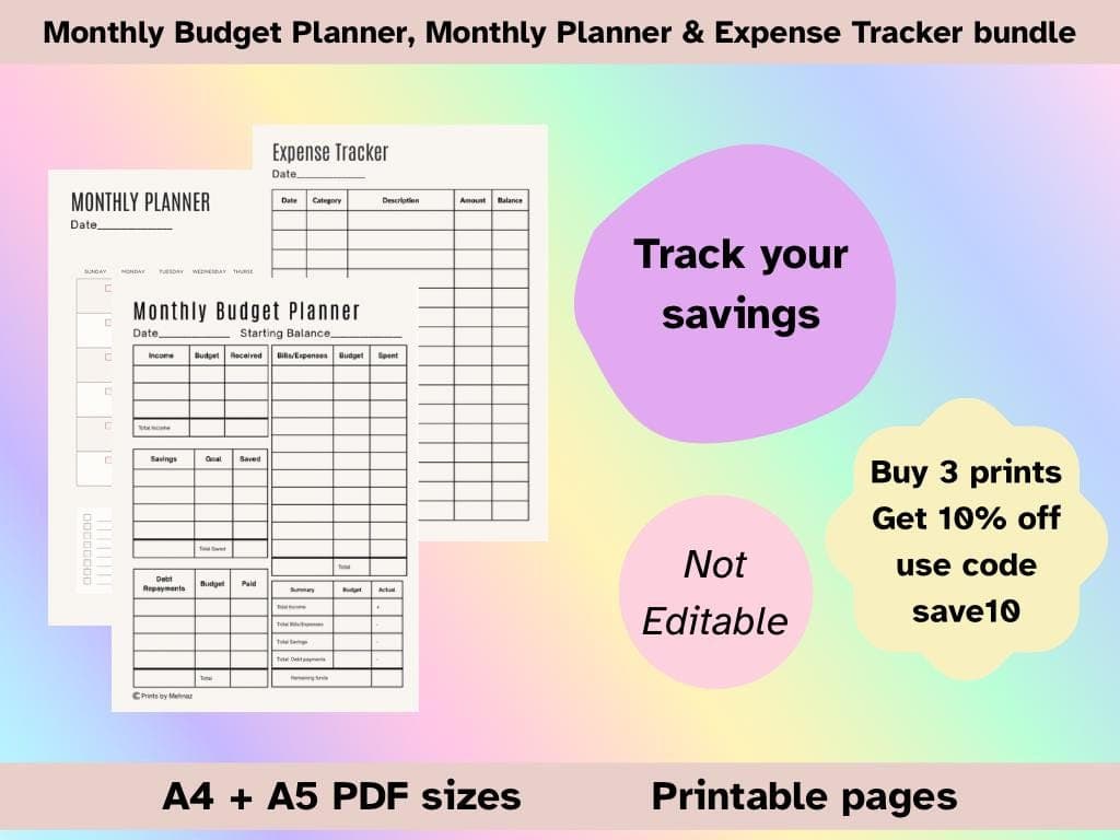 Monthly Budget Planner, Expense Tracker Bundle (A4, A5)