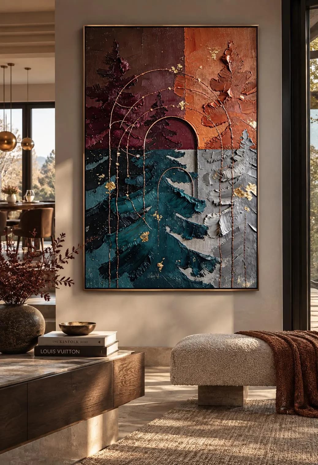 Burgundy Teal Abstract Wall Art, Terracotta Gold Textured Printable, Luxury Modern Wall Decor, Large Digital Download