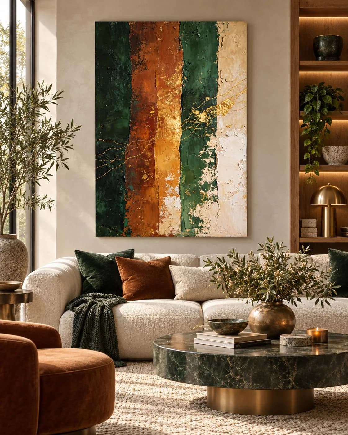 Forest Green and Rust Abstract Wall Art, Gold Textured Painting, Luxury Earth Tone Printable Decor - image 4