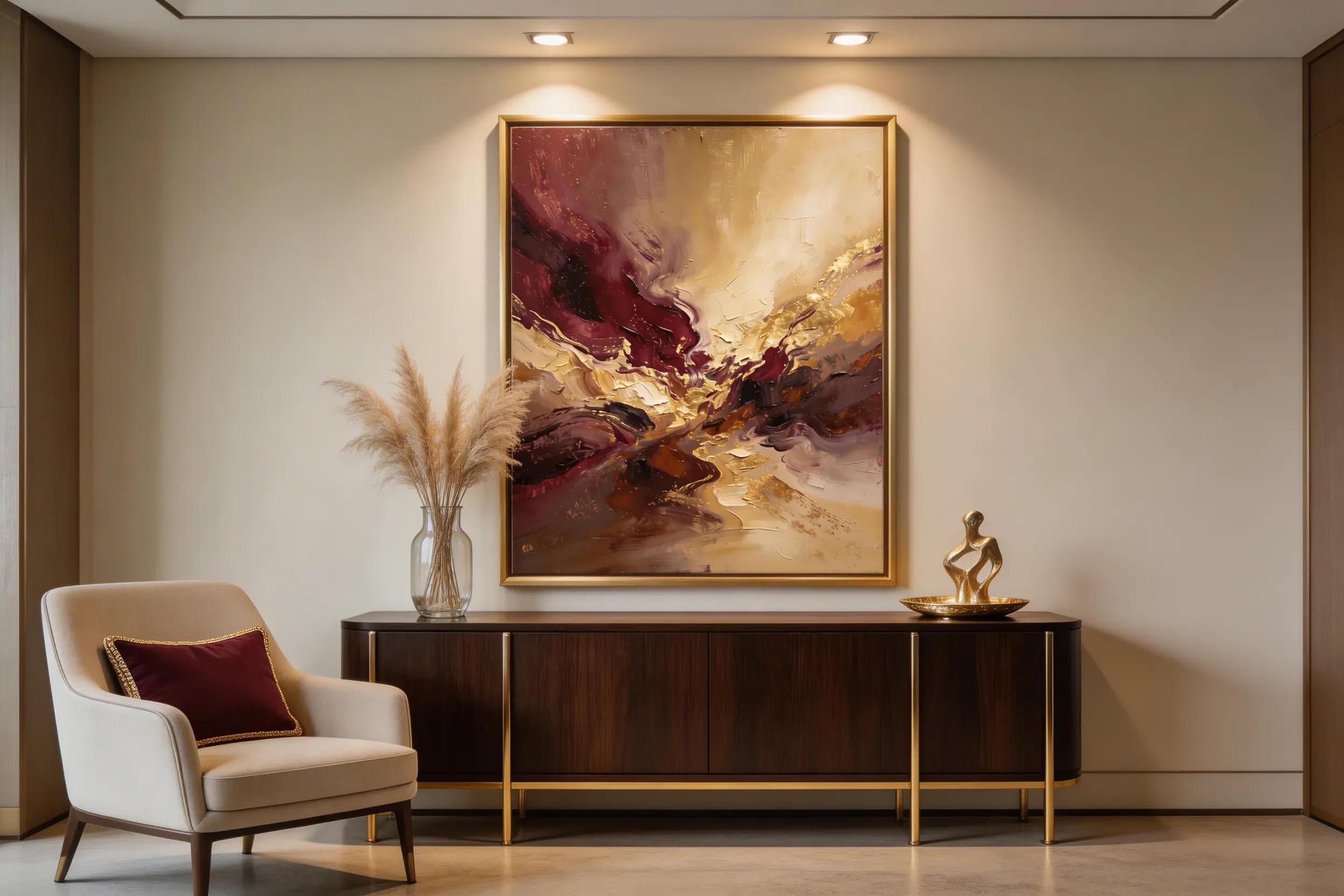 Luxury Burgundy Gold Abstract Wall Art Printable 24x36, Modern Neutral Canvas Print, Elegant Large Statement Decor - image 2