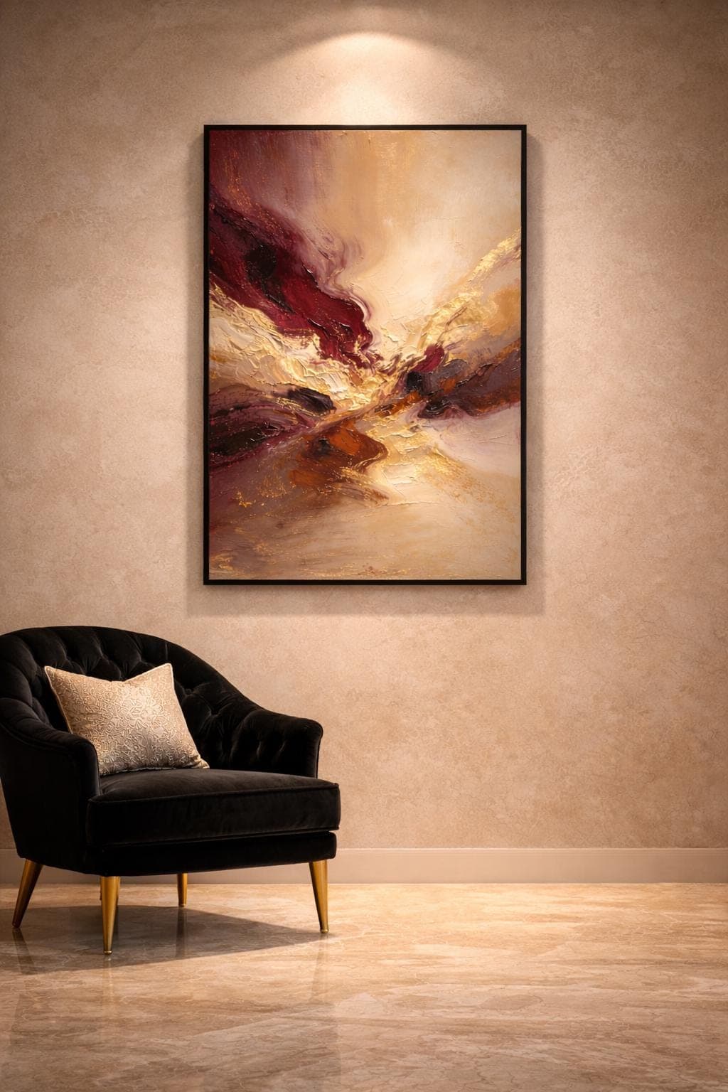Luxury Burgundy Gold Abstract Wall Art Printable 24x36, Modern Neutral Canvas Print, Elegant Large Statement Decor - image 5