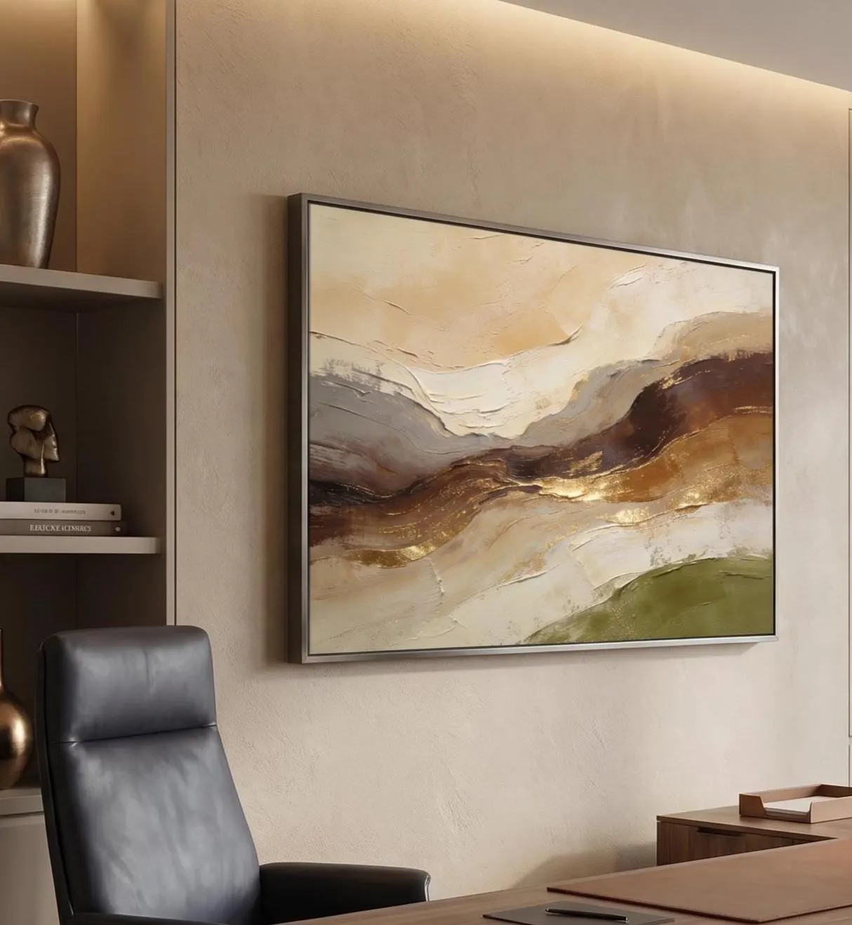 Luxury Neutral Abstract Wall Art, Beige Gold Landscape Painting, Elegant Earth Tone Printable Decor, Modern Impasto Artwork Download
