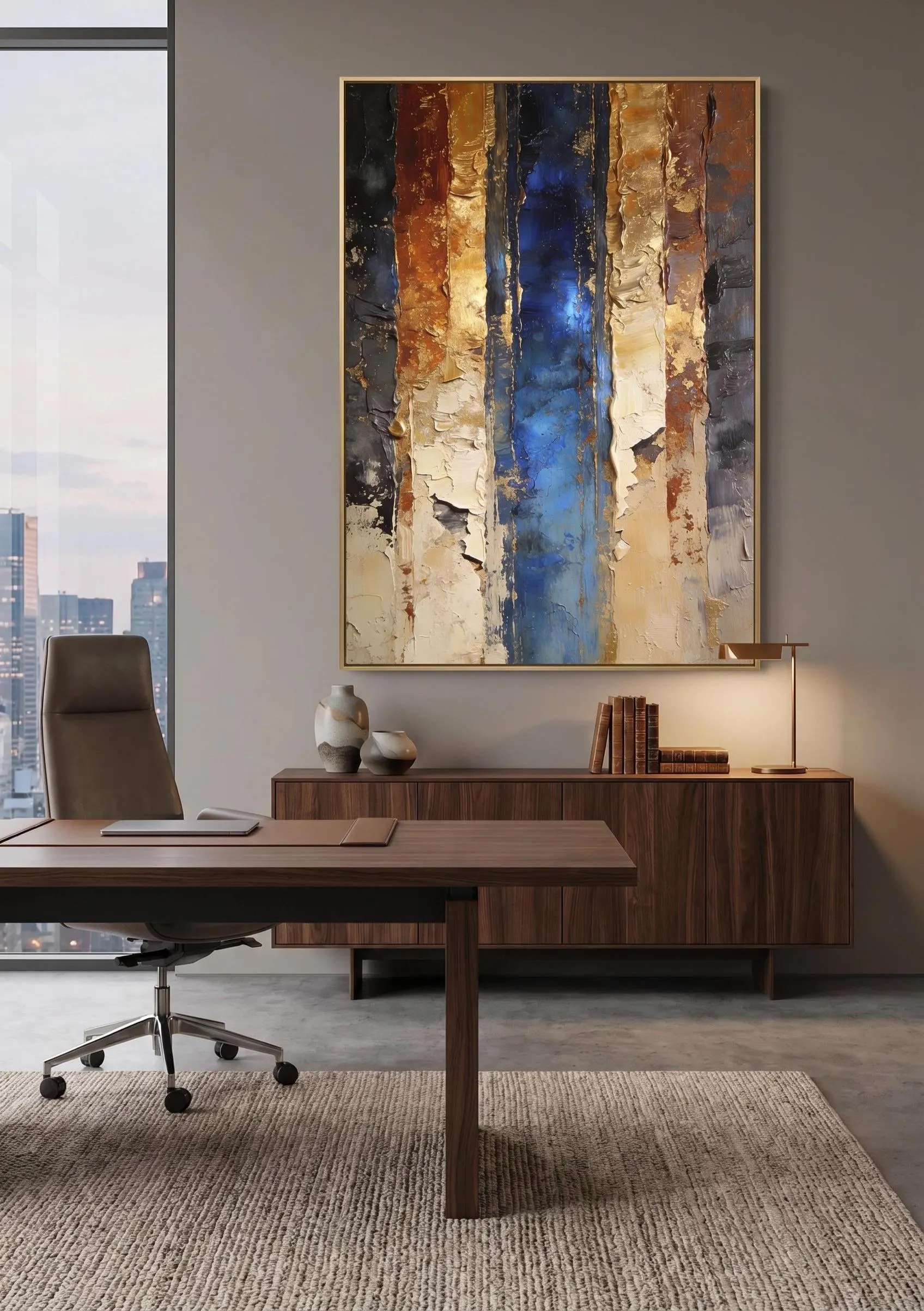 Blue Gold Textured Wall Art Printable, Luxury Abstract Vertical Artwork,Modern Impasto Digital Download,Navy Gold Statement Wall Decor 30x45 - image 5
