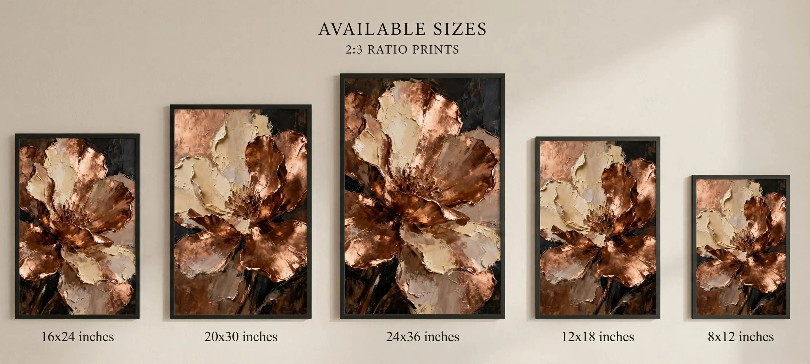 Luxury Copper Floral Wall Art Set of 2,Neutral Beige Abstract Flower Prints, Modern Elegant Wall Decor, Large Printable Art,Instant Download - image 3