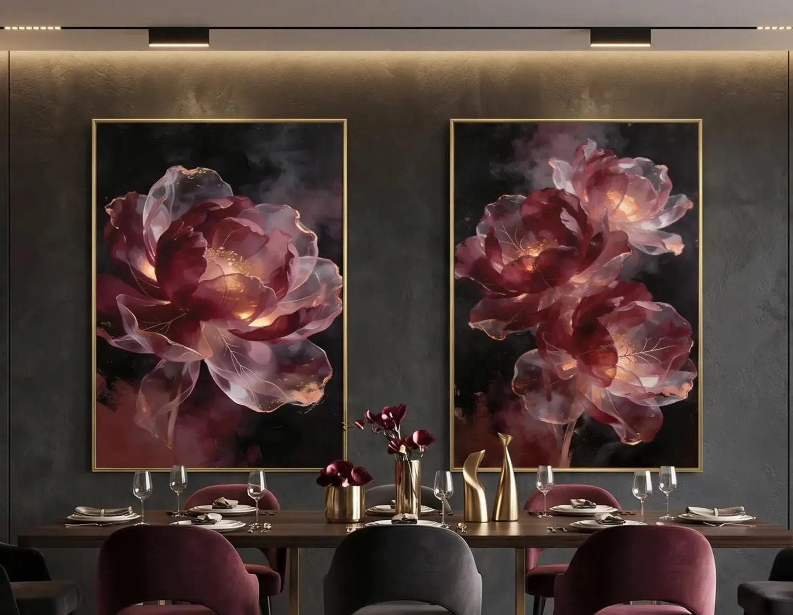 Luxury Dark Floral Wall Art Set of 2, Ethereal Transparent Flowers, Moody Botanical Printable, Large Wall Art 24x36, Instant Download