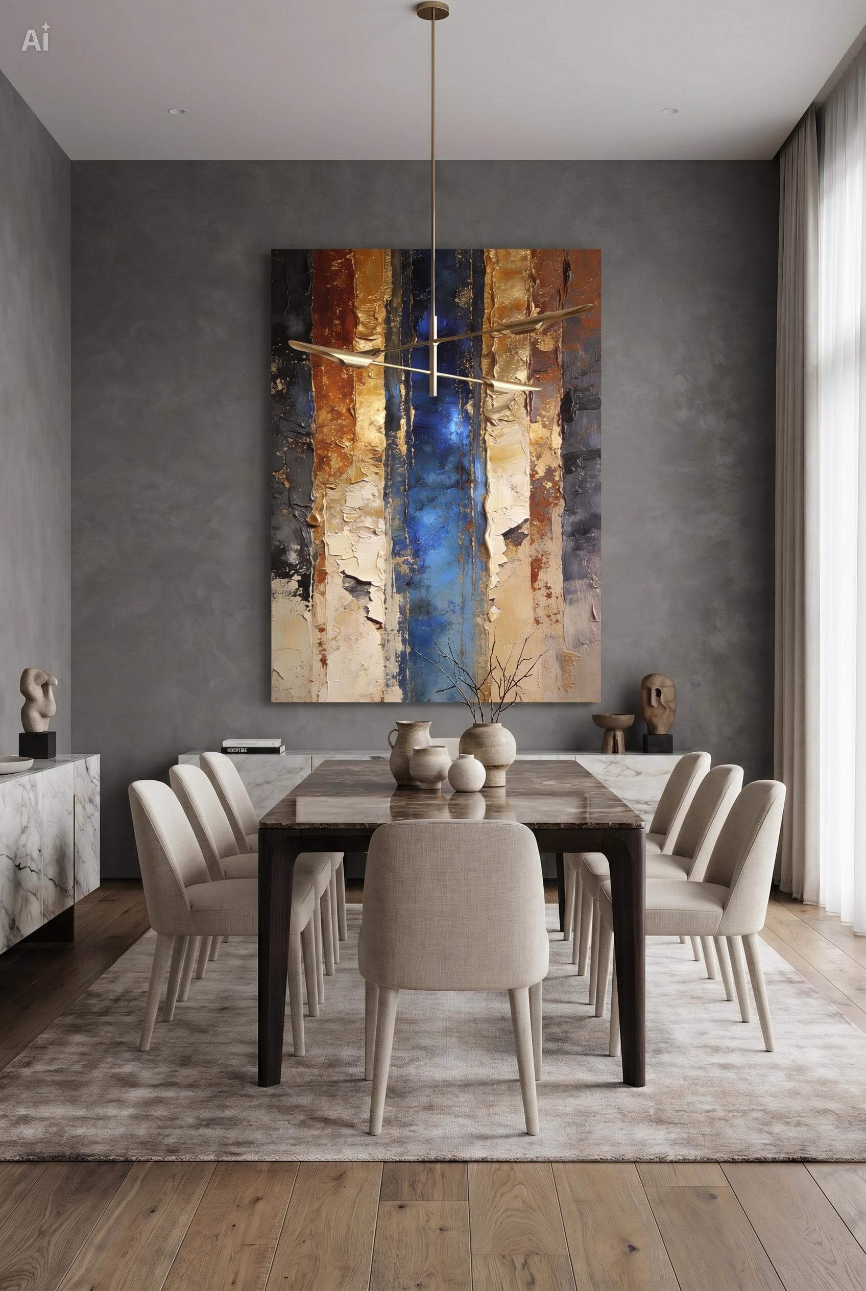 Blue Gold Textured Wall Art Printable, Luxury Abstract Vertical Artwork,Modern Impasto Digital Download,Navy Gold Statement Wall Decor 30x45 - image 4