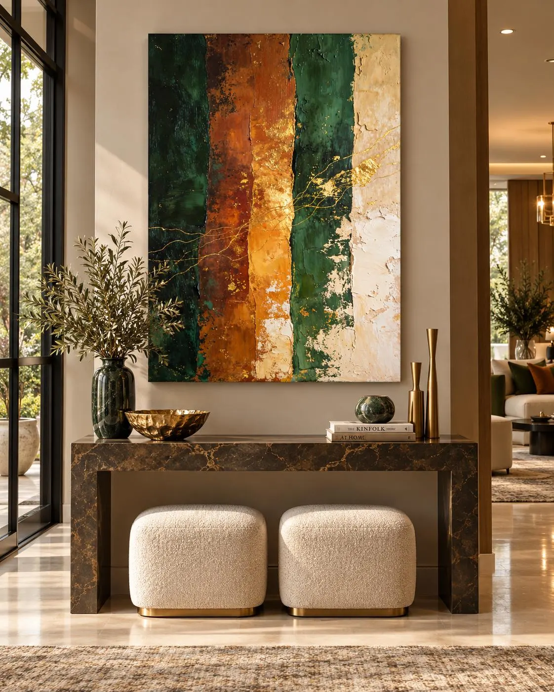 Forest Green and Rust Abstract Wall Art, Gold Textured Painting, Luxury Earth Tone Printable Decor - image 5