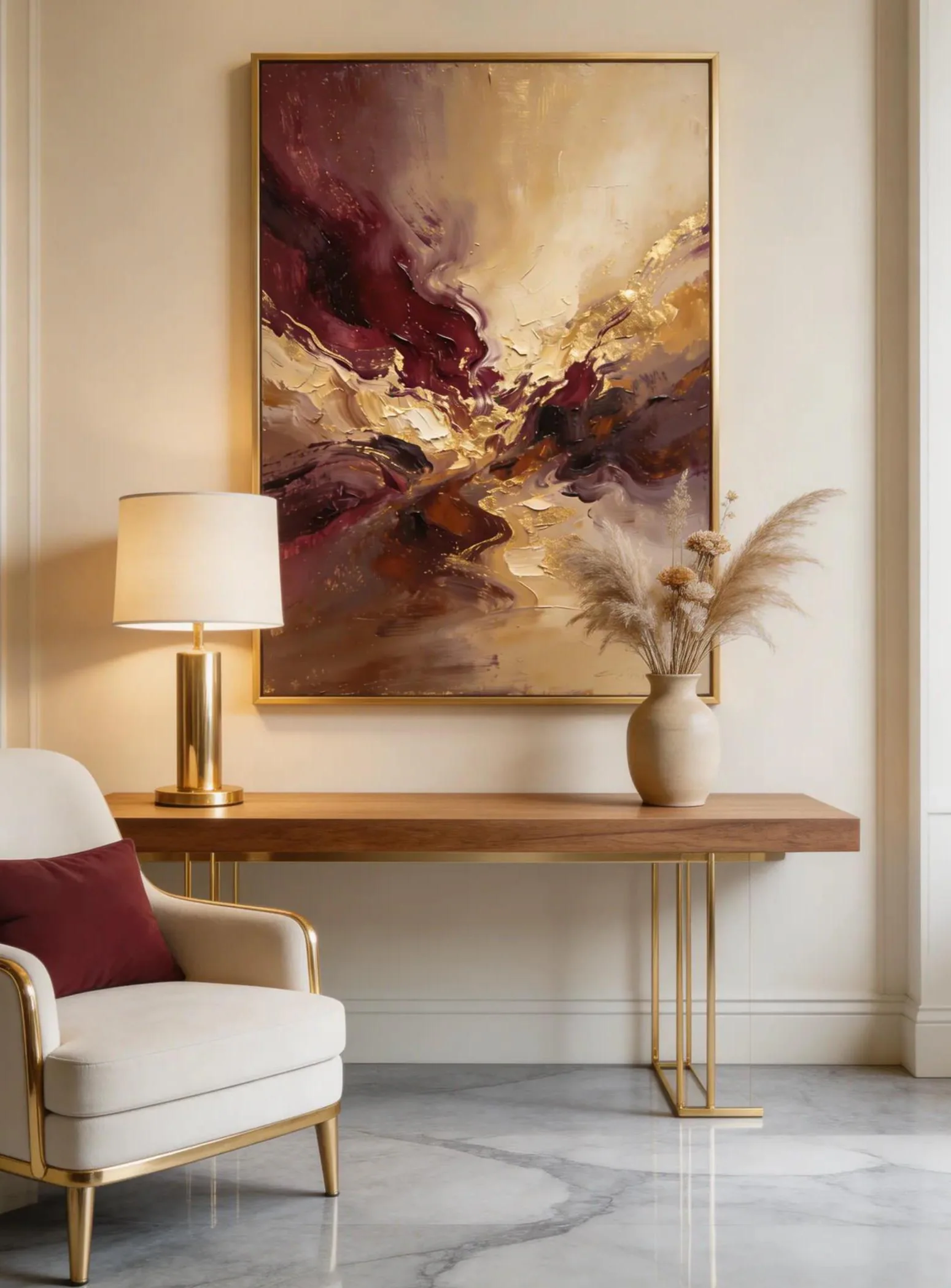 Luxury Burgundy Gold Abstract Wall Art Printable 24x36, Modern Neutral Canvas Print, Elegant Large Statement Decor