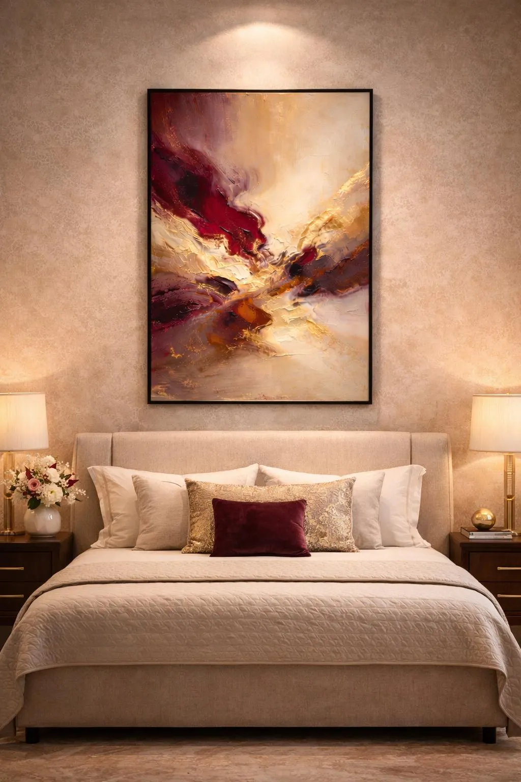 Luxury Burgundy Gold Abstract Wall Art Printable 24x36, Modern Neutral Canvas Print, Elegant Large Statement Decor - image 4