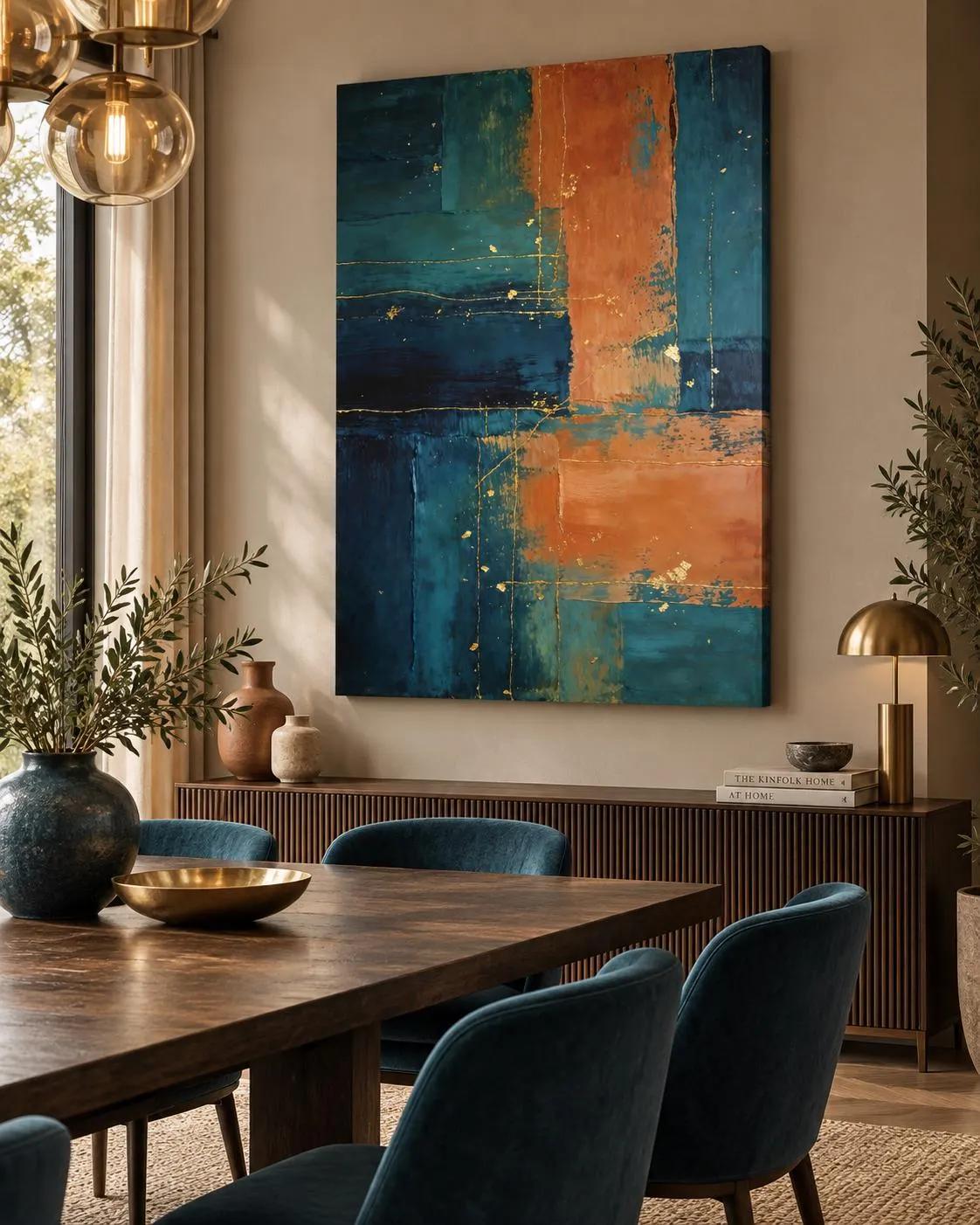 Teal Gold Abstract Wall Art, Burnt Orange Navy Printable, Luxury Modern Abstract Painting, Large Statement Art, Digital Download