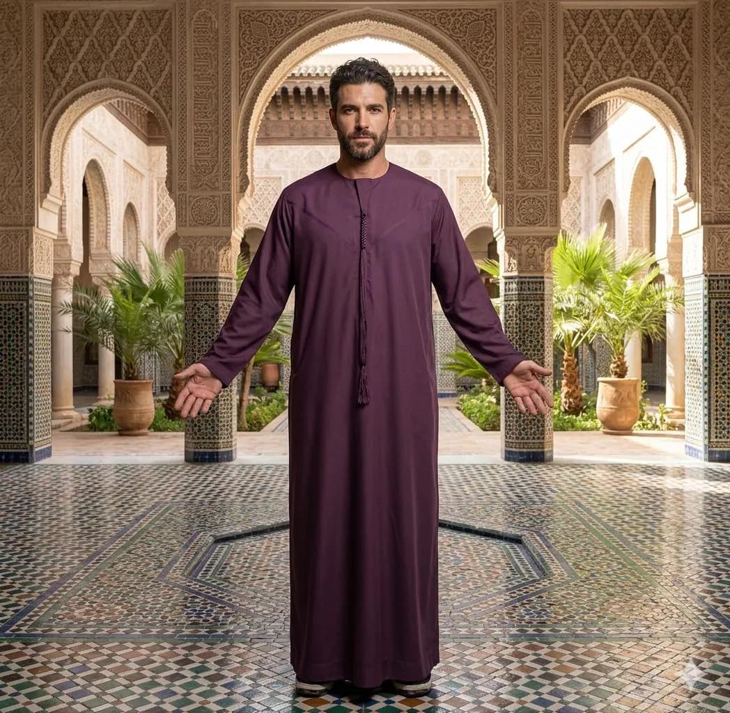 Men's Emirati Thobe – Classic Long-Sleeve Kandura with Tassel Detail