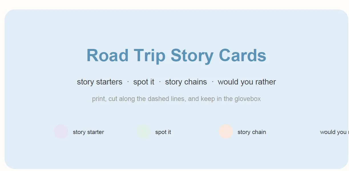 Road Trip Story Cards, Car Game, Story Starters, Scavenger Hunt (Digital Download)