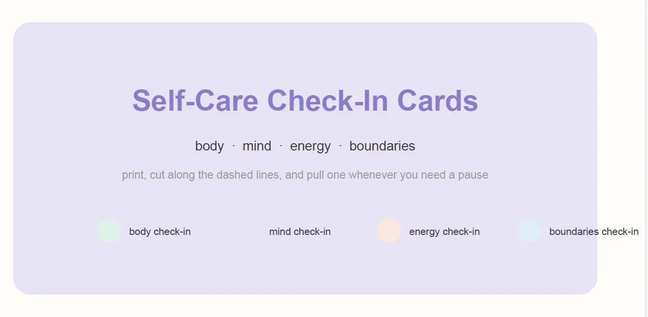 Self-Care Check-In Cards, Printable Mindfulness Cards, Body Mind Energy Boundaries Prompts, Instant Download
