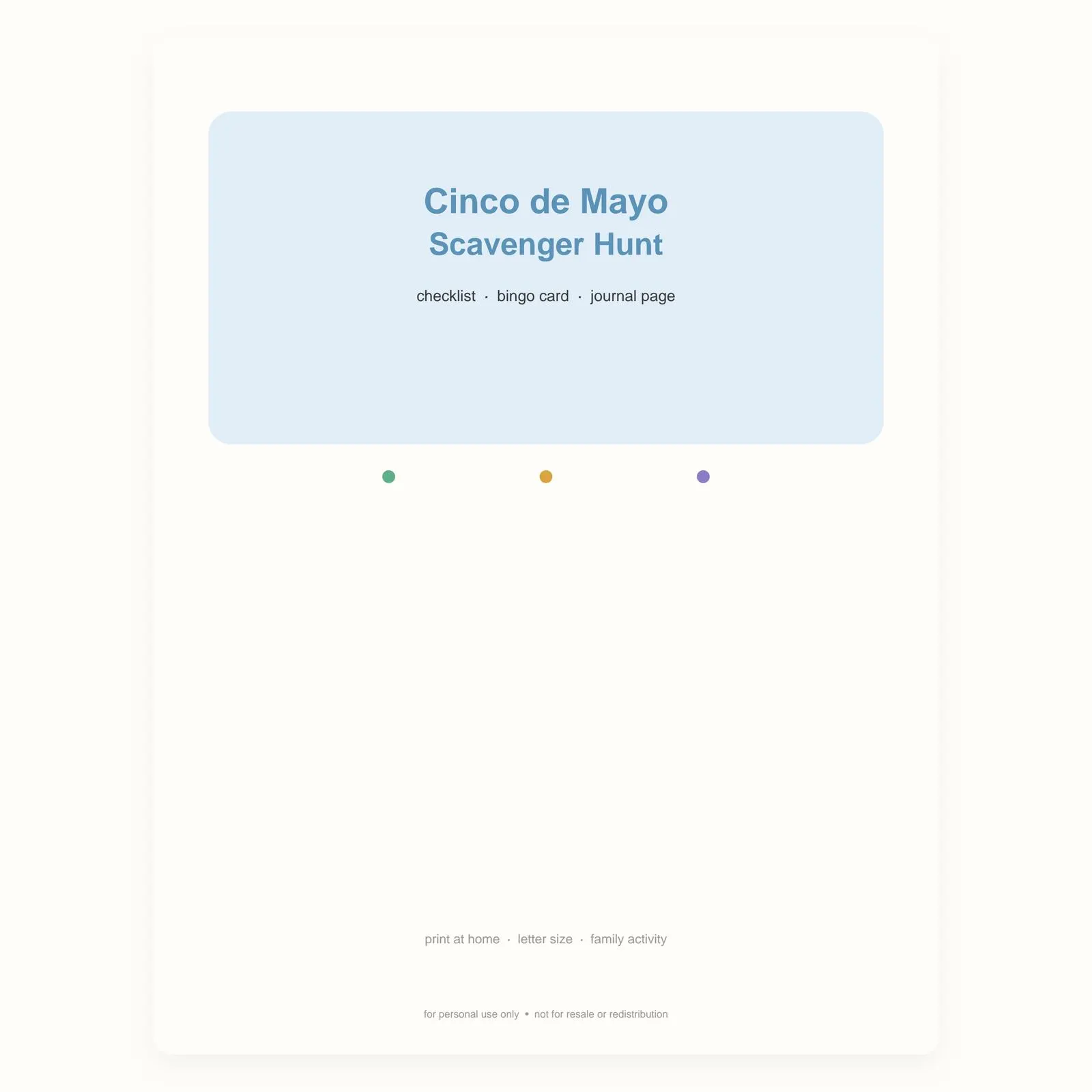 Cinco de Mayo Scavenger Hunt Bingo, Fiesta Activity for Kids (Instant Download) - image 3