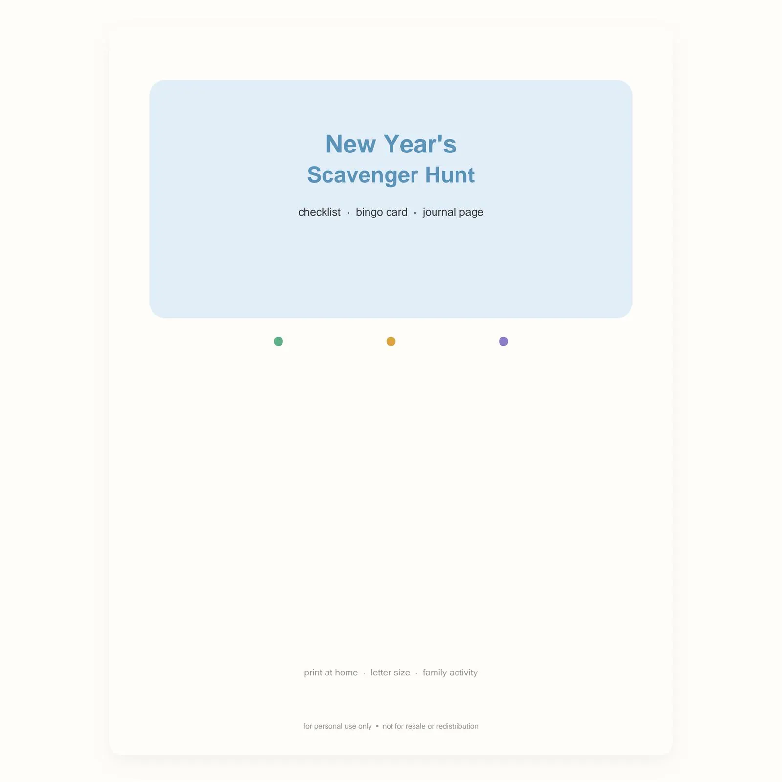 New Year's Scavenger Hunt Bingo, Family Countdown Activity (Instant Download)