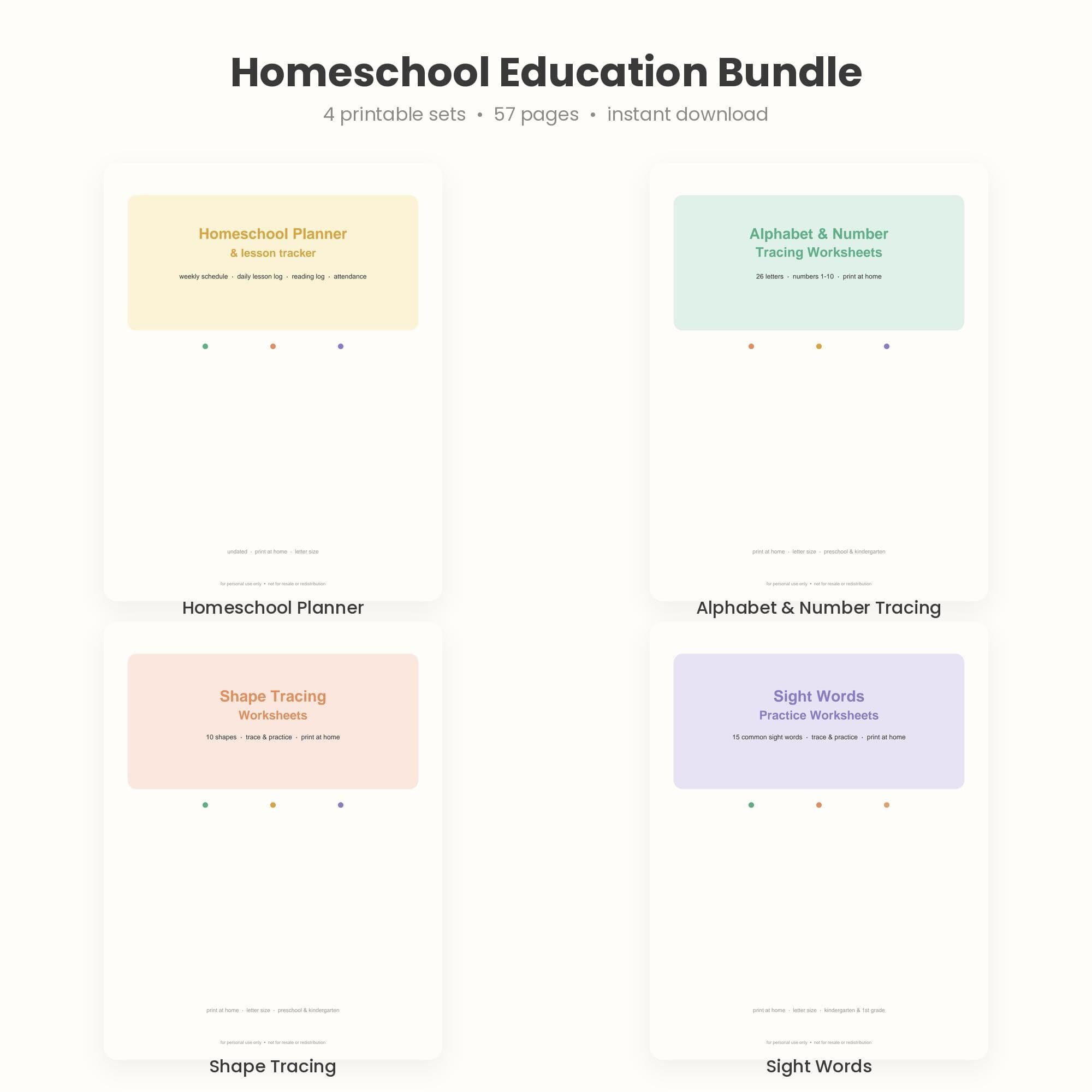Homeschool Education Bundle, Lesson Planner, Tracing Worksheets (Instant Download) - image 3