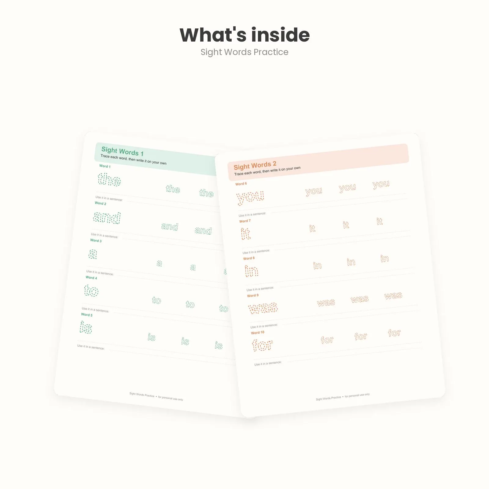 Kindergarten Sight Words Practice Worksheets, Trace and Write Reading Readiness (Instant Download) - image 3