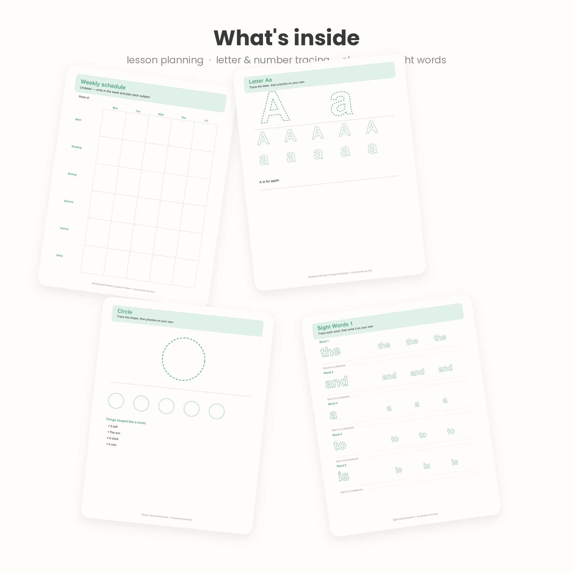 Homeschool Education Bundle, Lesson Planner, Tracing Worksheets (Instant Download)