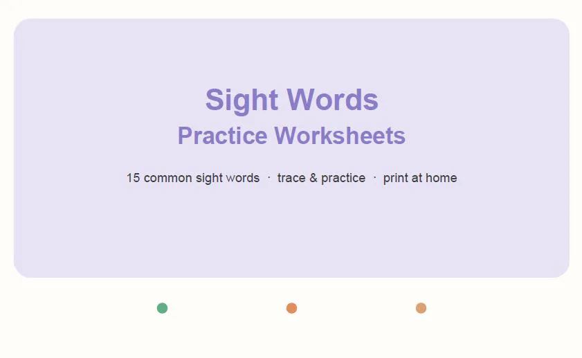 Kindergarten Sight Words Practice Worksheets, Trace and Write Reading Readiness (Instant Download)