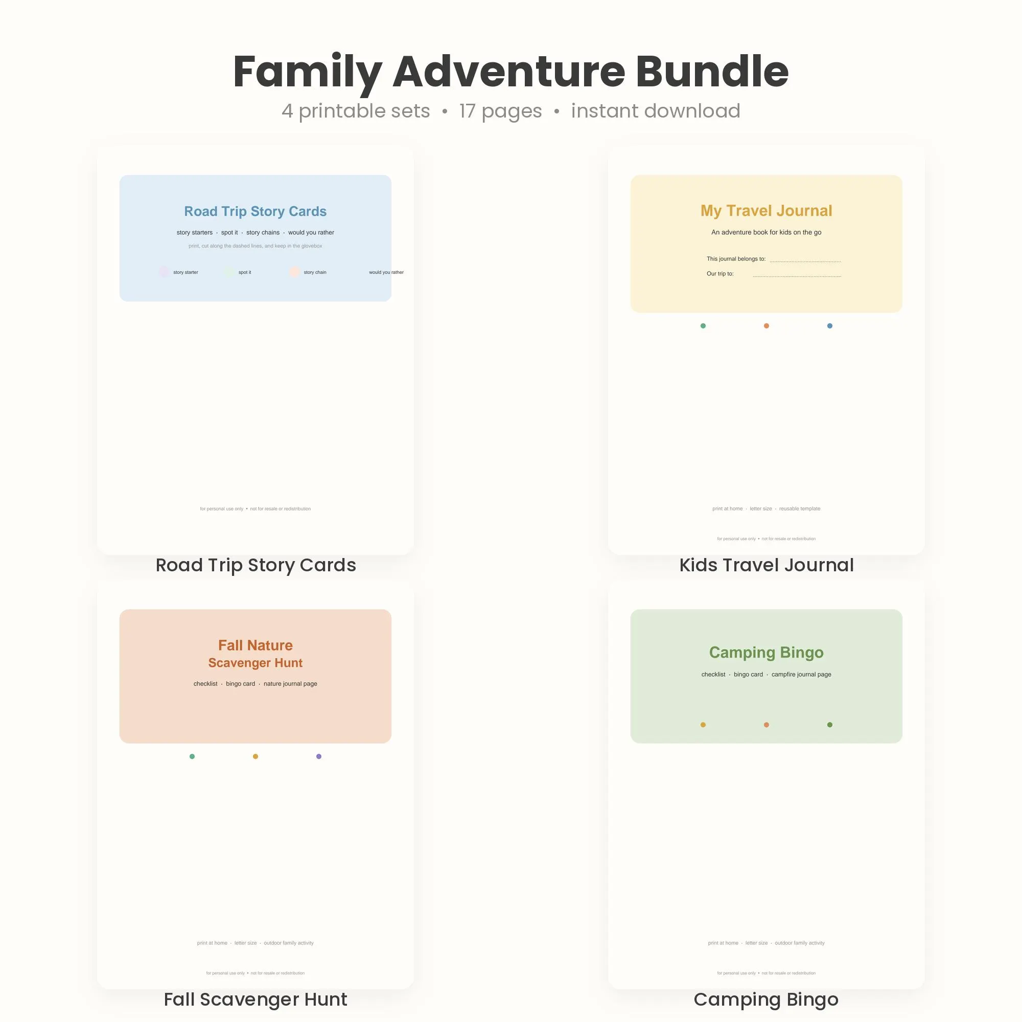 Family Adventure Printable Bundle, Road Trip Cards, Travel Journal, Scavenger Hunt (Digital Download) - image 3