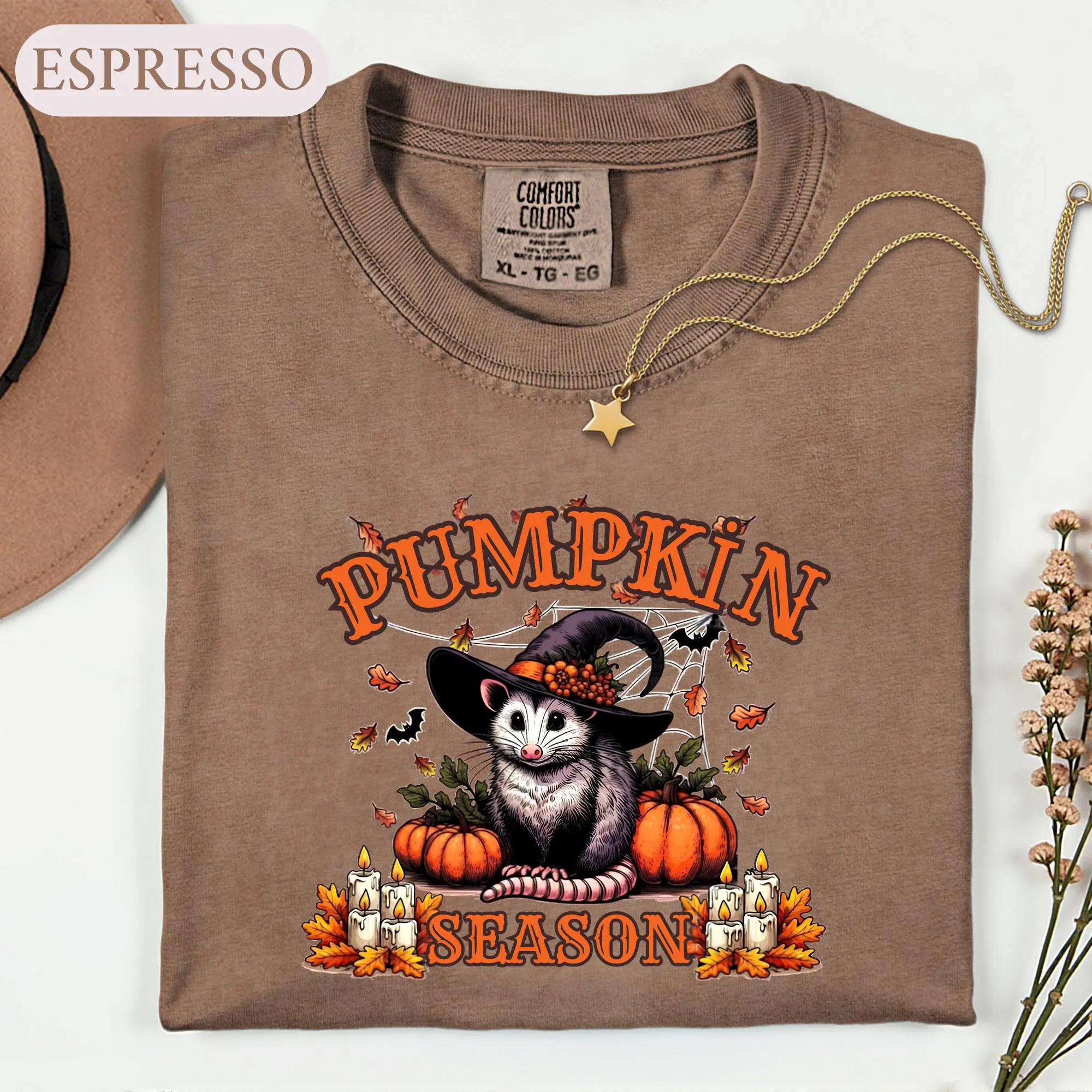 Witch Opossum Halloween Shirt, Pumpkin Season Fall Graphic Tee, Spooky Possum Tshirt, Autumn Wildlife Lover Gift, Witchy Animal Top