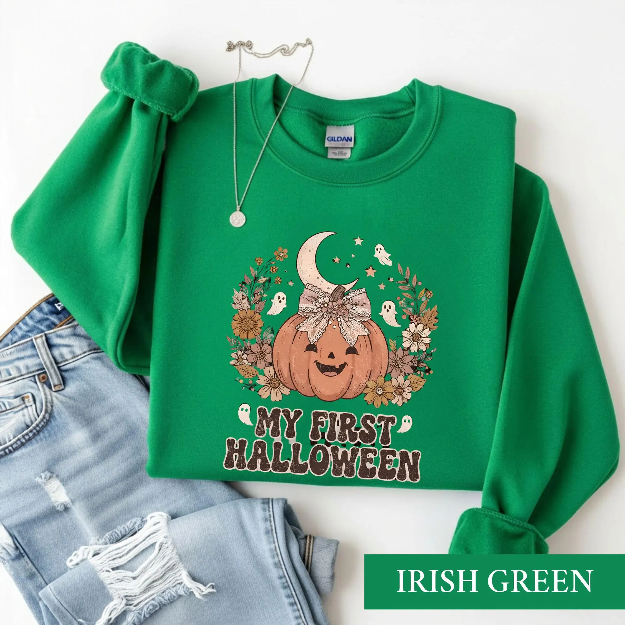 My First Halloween Shirt, Retro Boho Pumpkin Tee, Cute Baby Spooky Season Tshirt, Floral Ghost Toddler Outfit, Autumn Baby Shower Gift