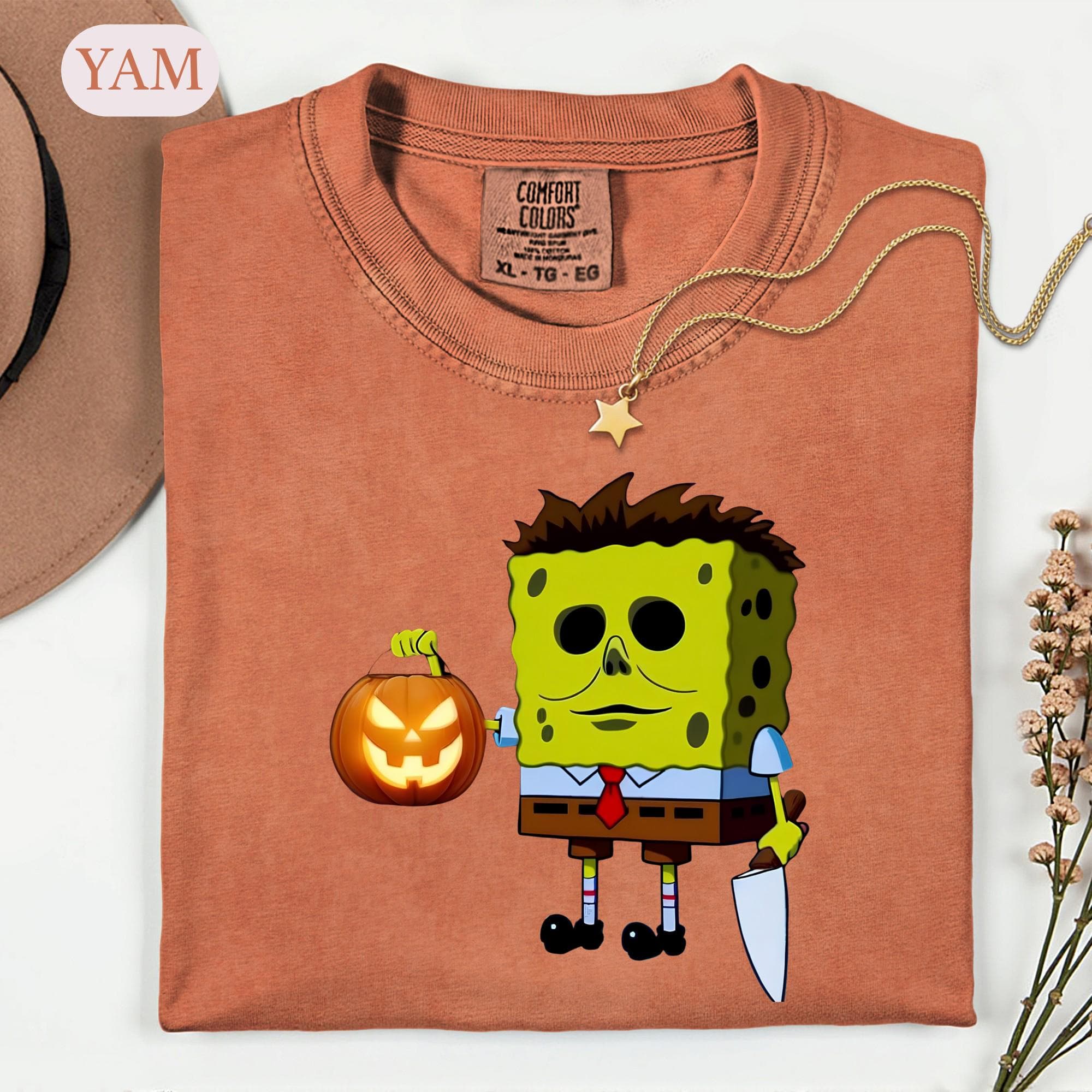 Spooky Slasher Sponge Shirt, Halloween Horror Movie Tee, Funny Creepy Cartoon Graphic Tshirt, Vintage Slasher Costume, Horror Fan Gift