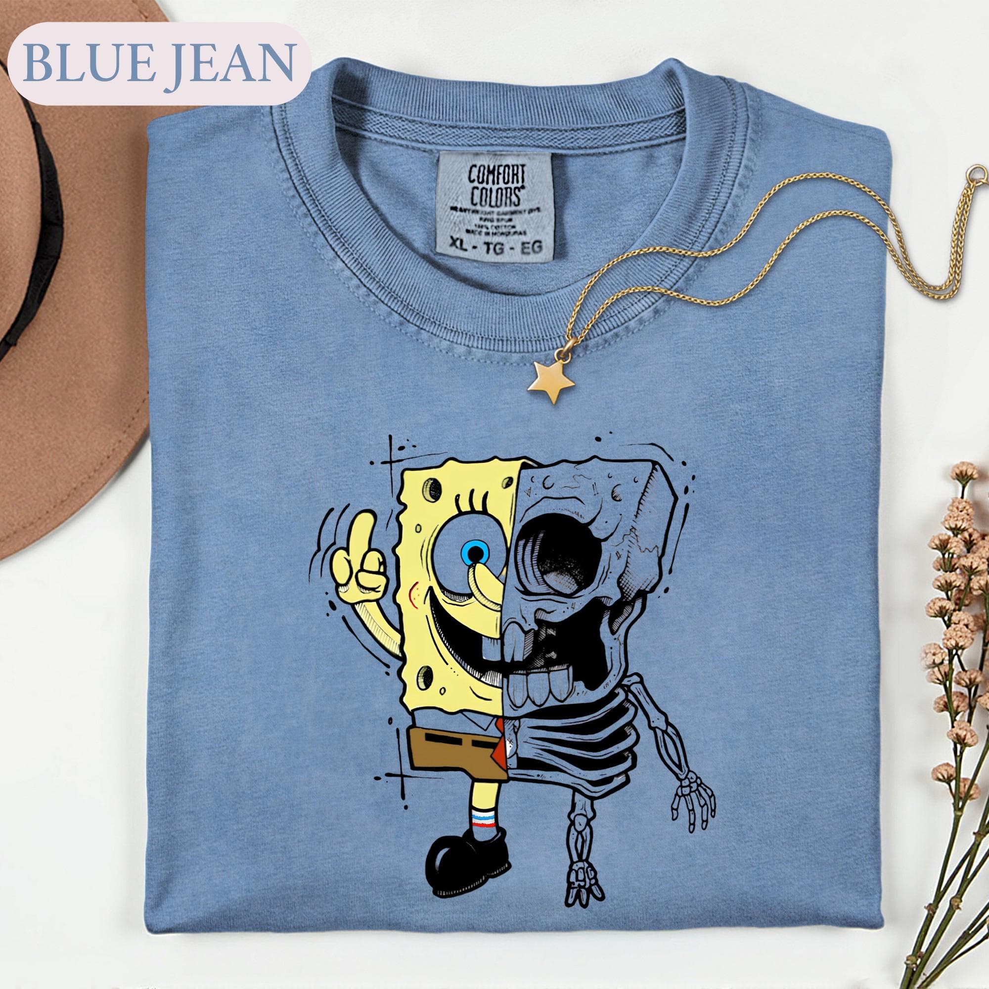 Creepy Cartoon Skeleton Shirt, Half Skull Retro Graphic Tee, Edgy Spooky Horror Tshirt, Gothic Streetwear Sweatshirt, Horror Fan Gift