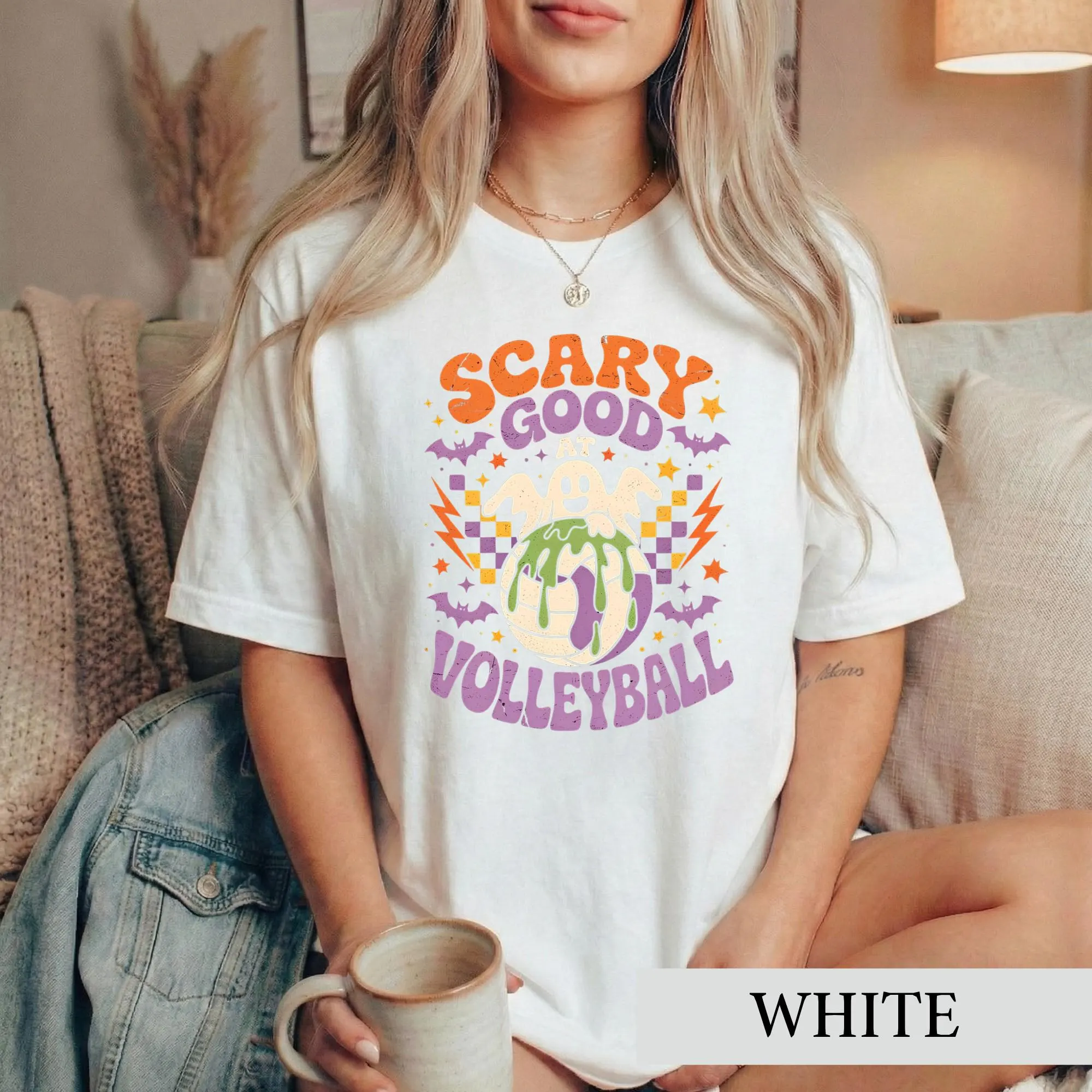 Scary Good At Volleyball Shirt, Halloween Sports Ghost Tee, Cute Spooky Player Tshirt, Retro Game Day Graphic, Volleyball Coach Gift