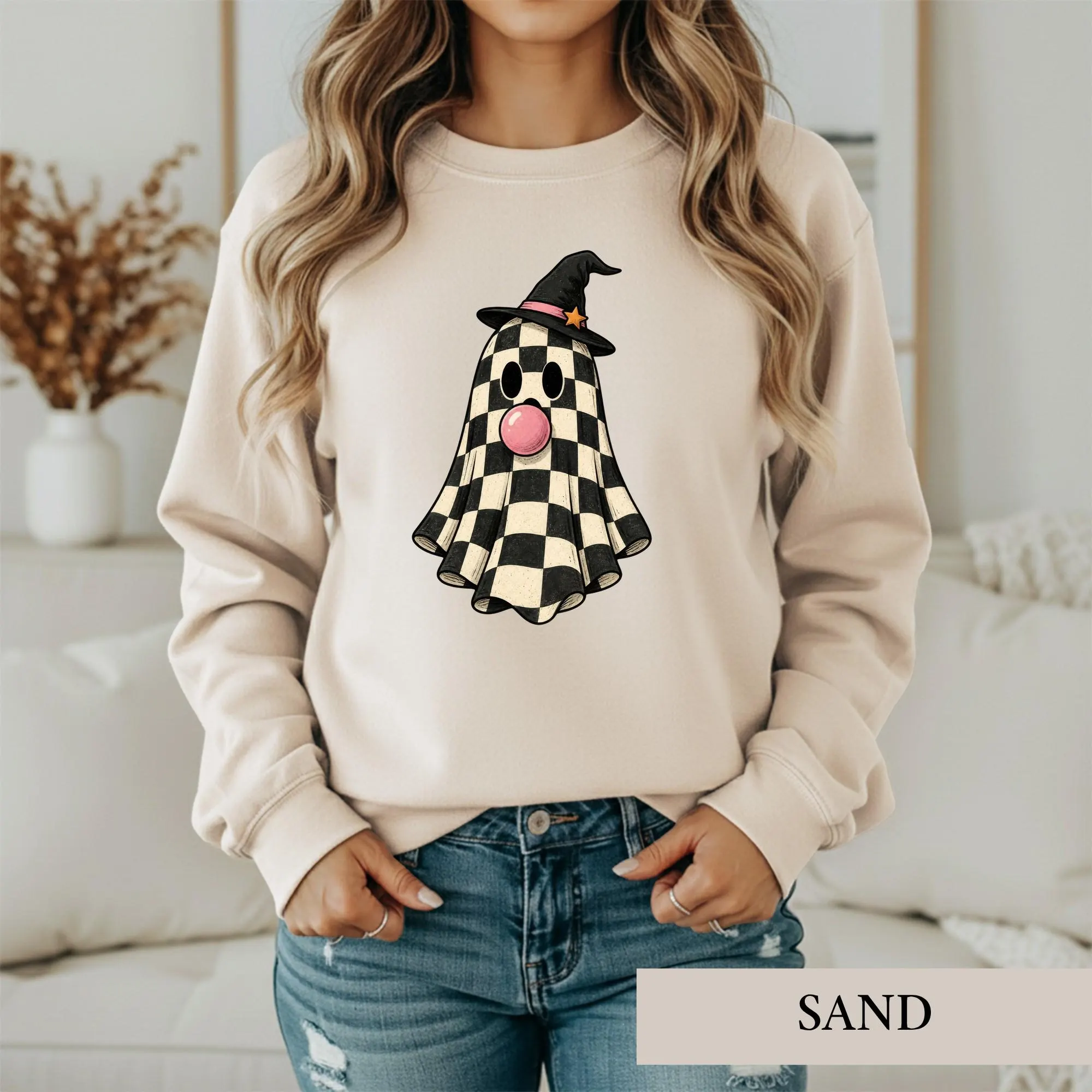 Checkered Ghost Halloween Shirt, Retro Witch Hat Bubblegum Tee, Funny Spooky Season Tshirt, Cute Groovy Fall Graphic, Spooky Lover Gift